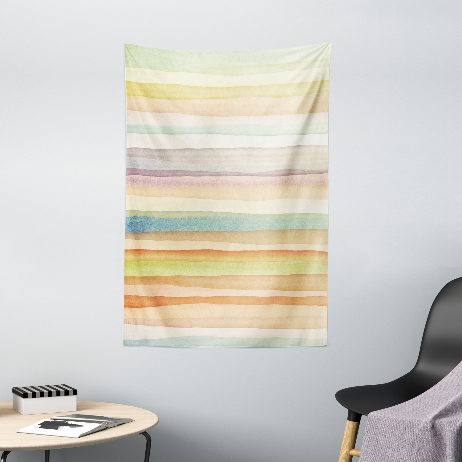 Pastel Tapestry Stripes Watercolor Art Print Wall Hanging Decor - Picture 2 of 3