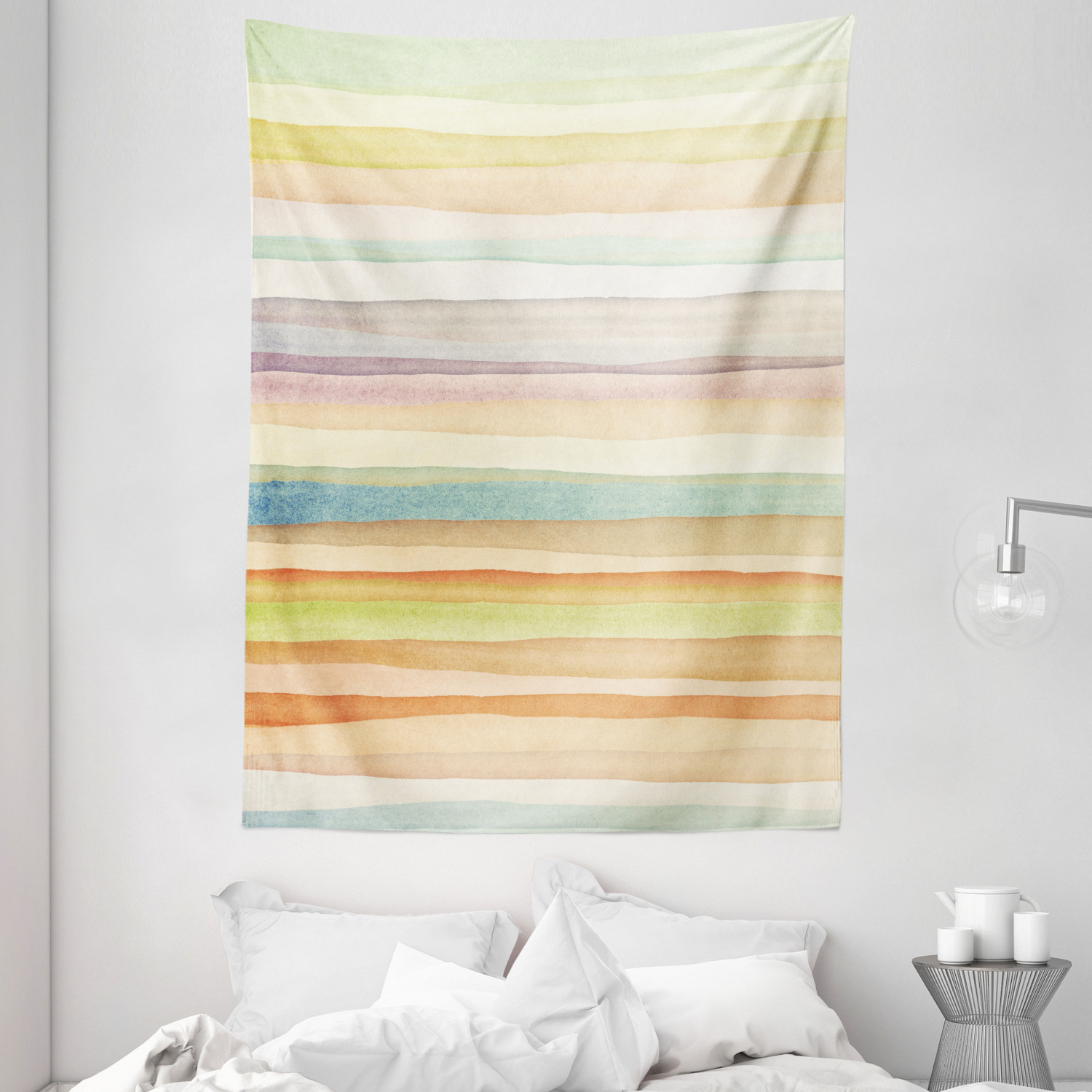 Pastel Tapestry Stripes Watercolor Art Print Wall Hanging Decor - Picture 3 of 3