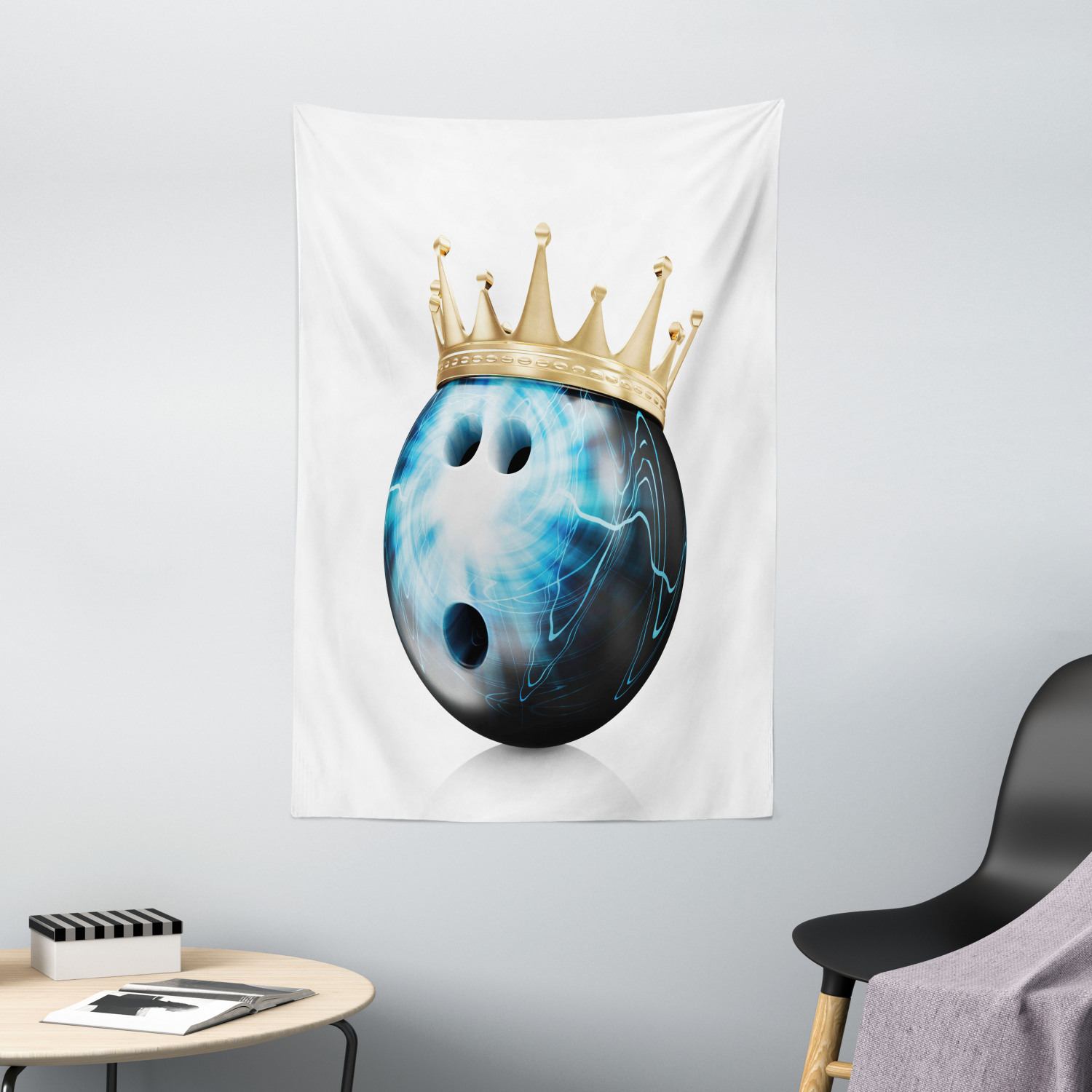 Bowling Party Tapestry Blue Ball on Lane Print Wall Hanging Decor 