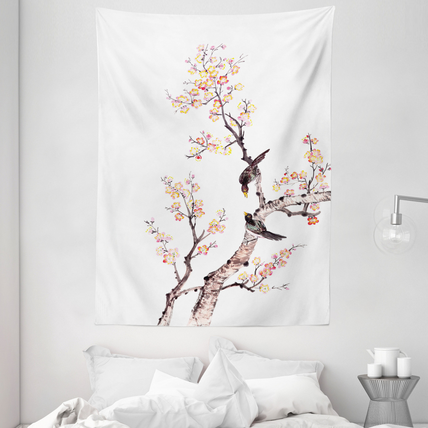 Art Tapestry Chinese Paint of Flowers Print Wall Hanging Decor