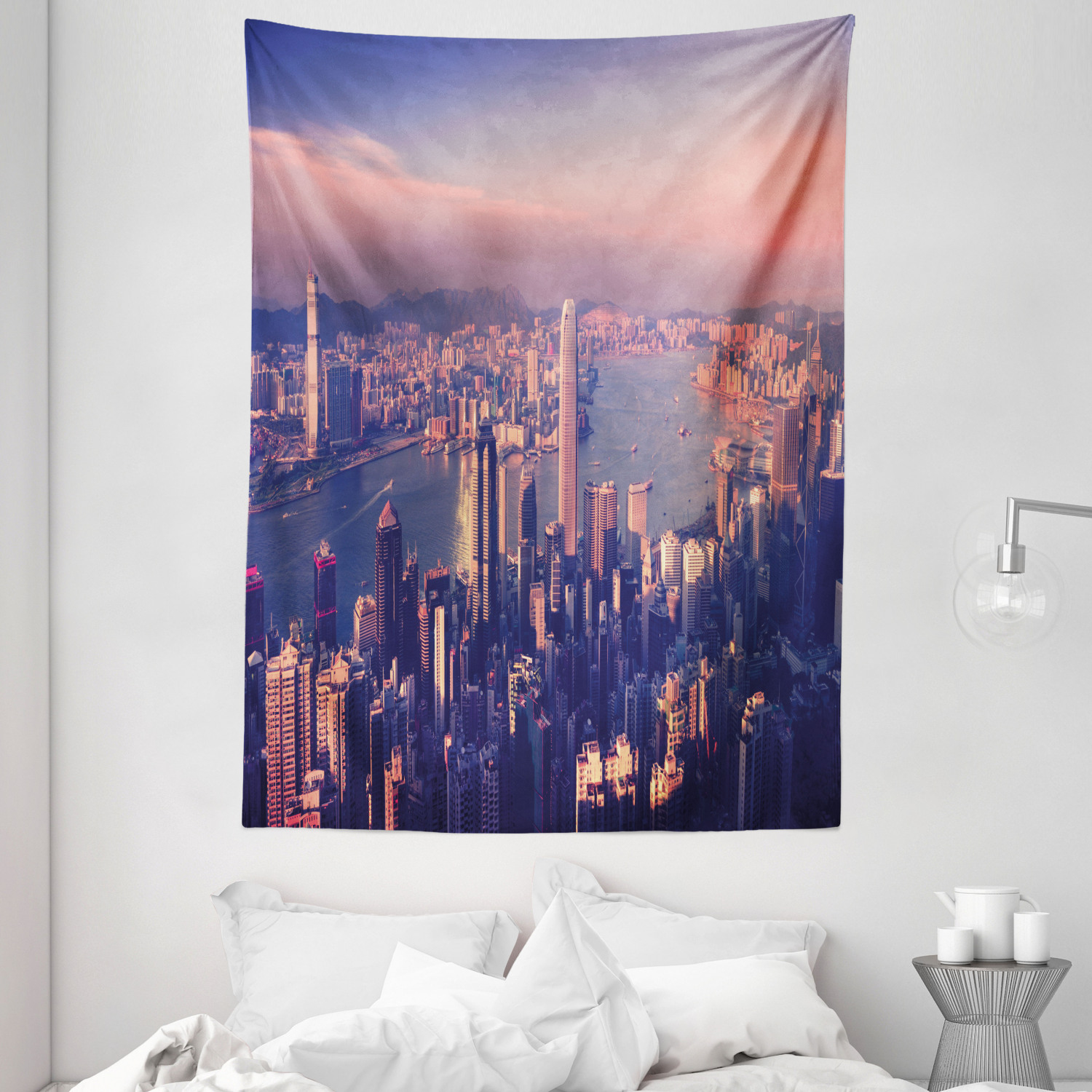 City Tapestry Dreamy Hong Kong Scenery Print Wall Hanging Decor