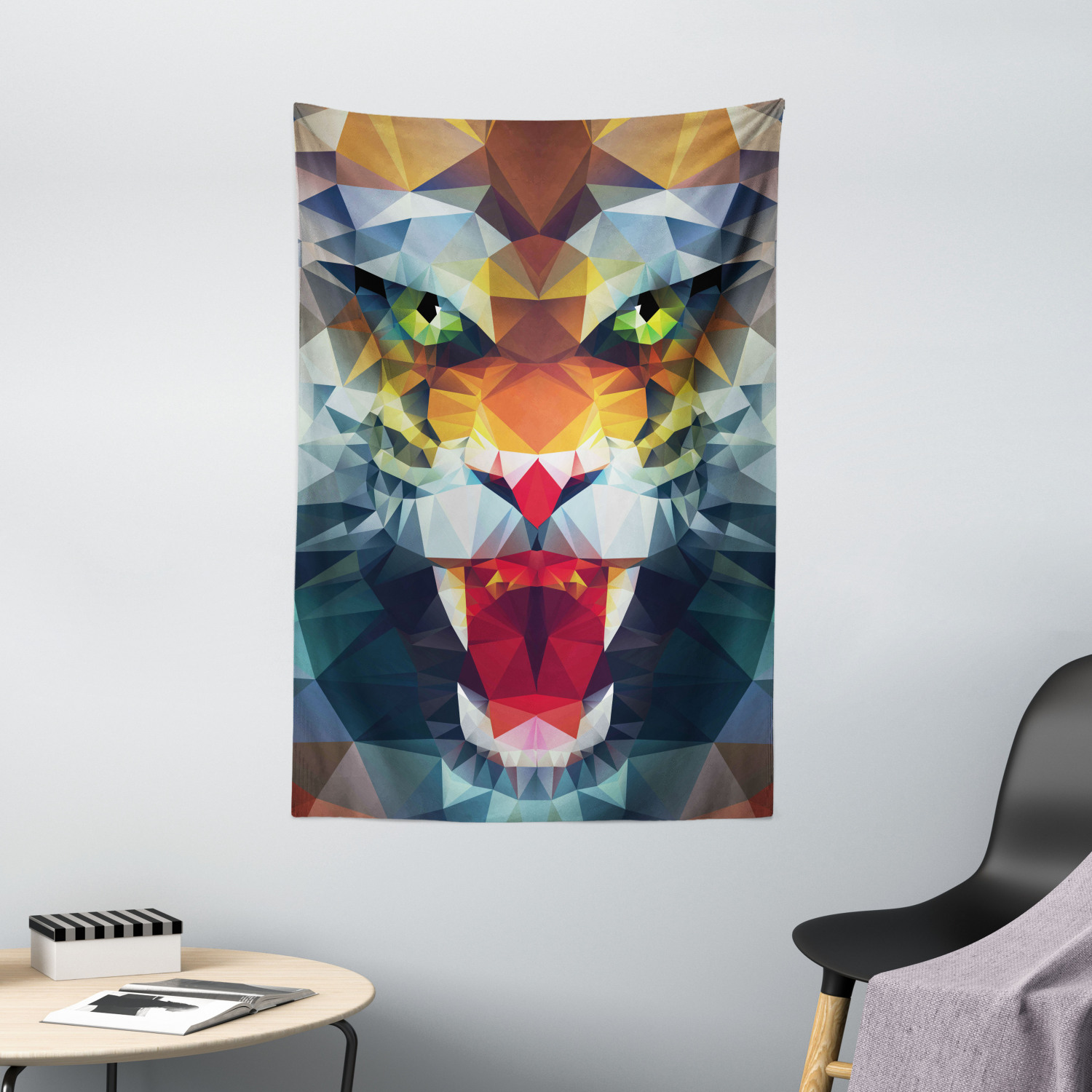 Tiger Tapestry Abstract Portrait Animal Print Wall Hanging Decor - Picture 2 of 3