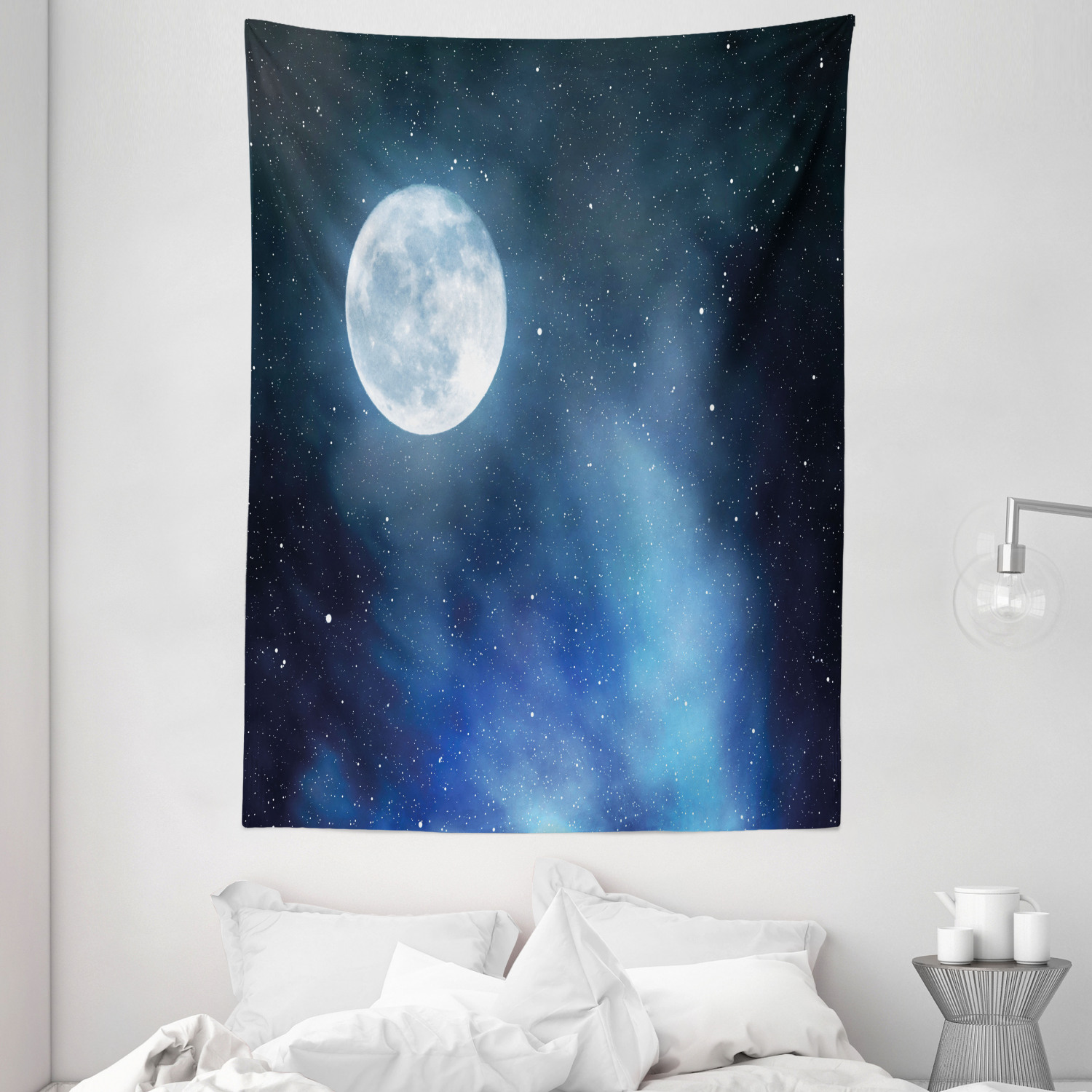 Moon Tapestry Starry Night Sky Full Moon Print Wall Hanging Decor