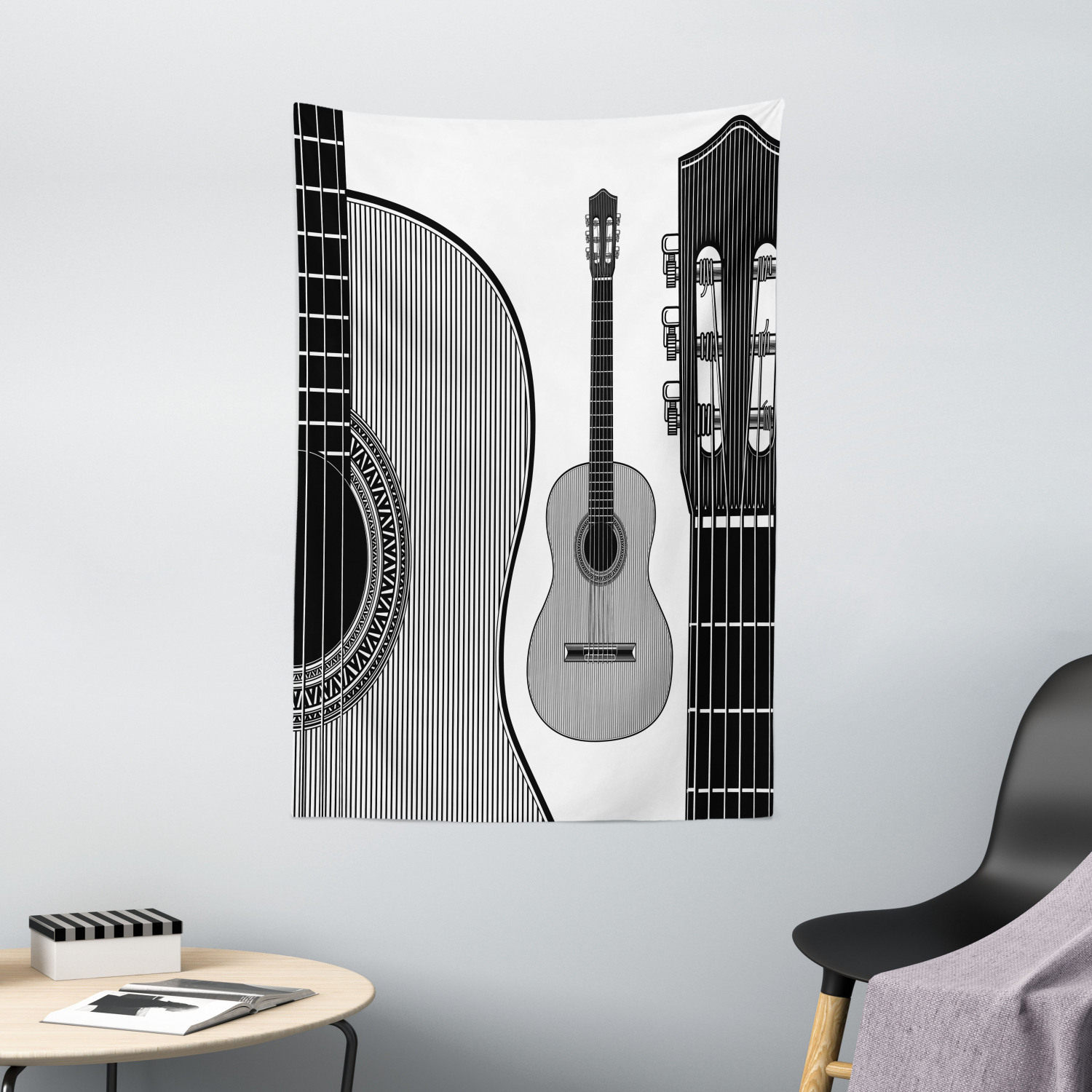 Guitar and old Gray Wall Decor Living Room Wall Hanging Tapestry Blanket 