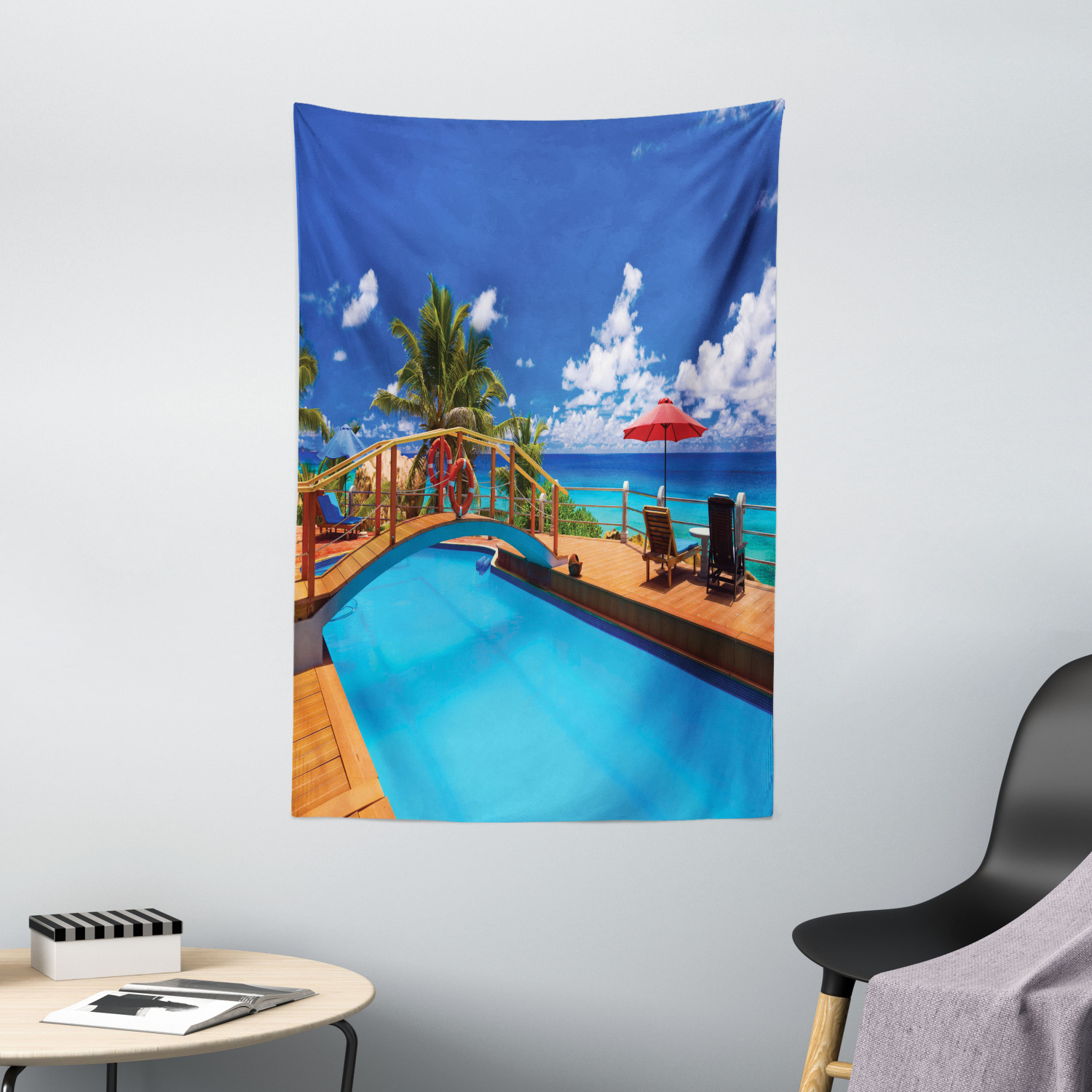 Coastal Tapestry Sea Pool Beach Holiday Print Wall Hanging Decor