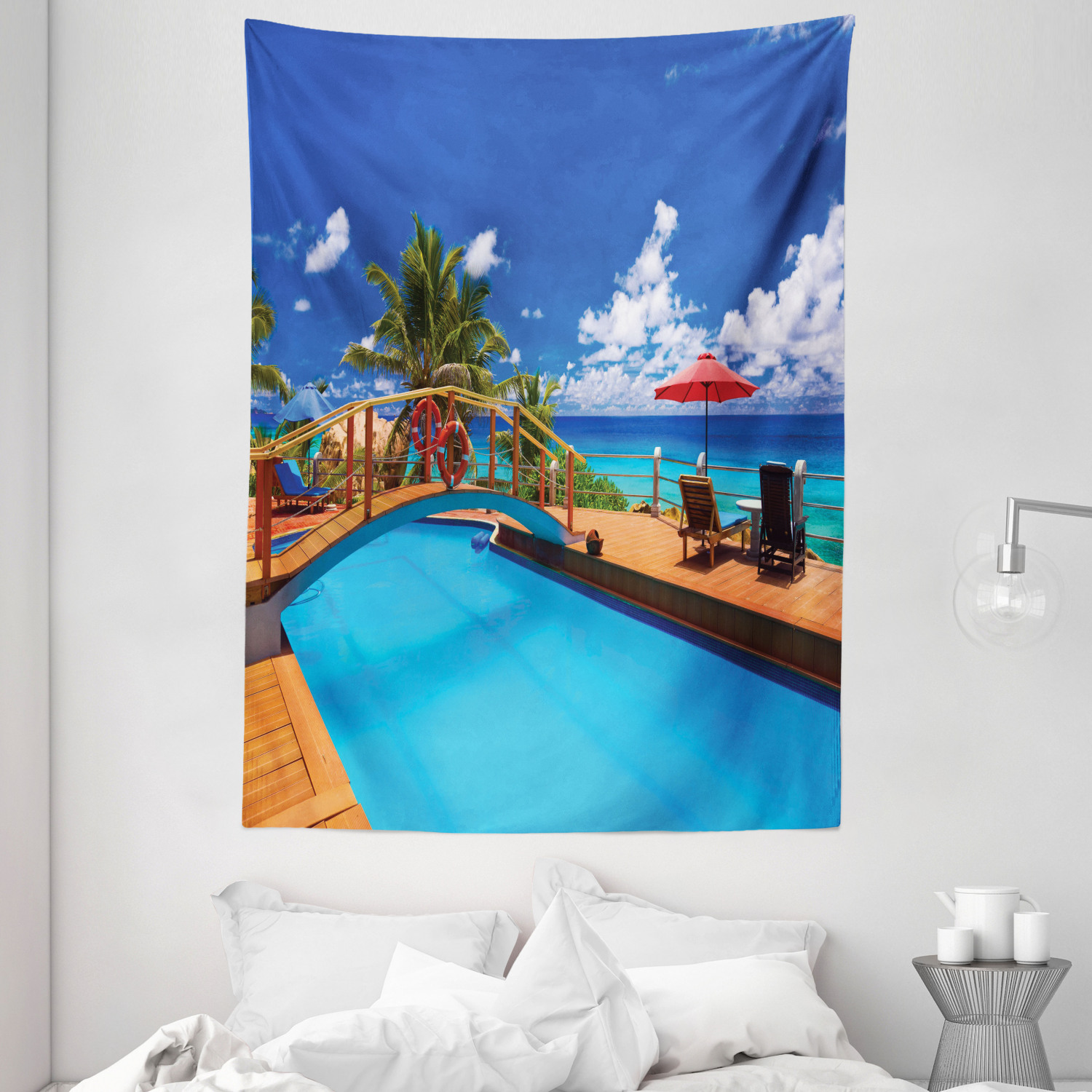 Coastal Tapestry Sea Pool Beach Holiday Print Wall Hanging Decor