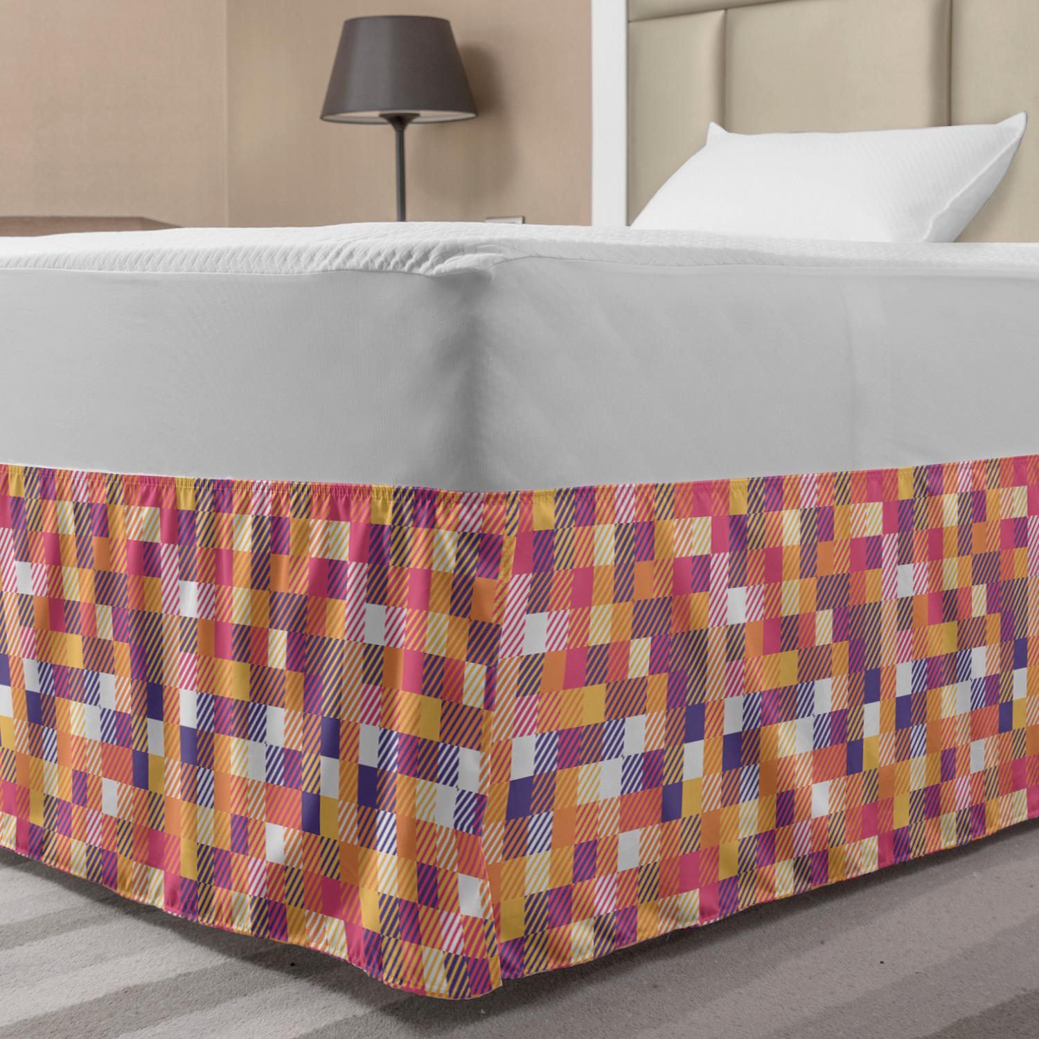 Ambesonne Abstract Layout Bedskirt Elastic Wrap Around Skirt Gathered Design - Picture 70 of 168