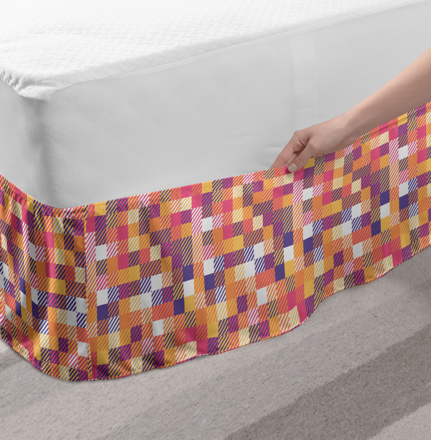 Ambesonne Abstract Layout Bedskirt Elastic Wrap Around Skirt Gathered Design - Picture 72 of 168