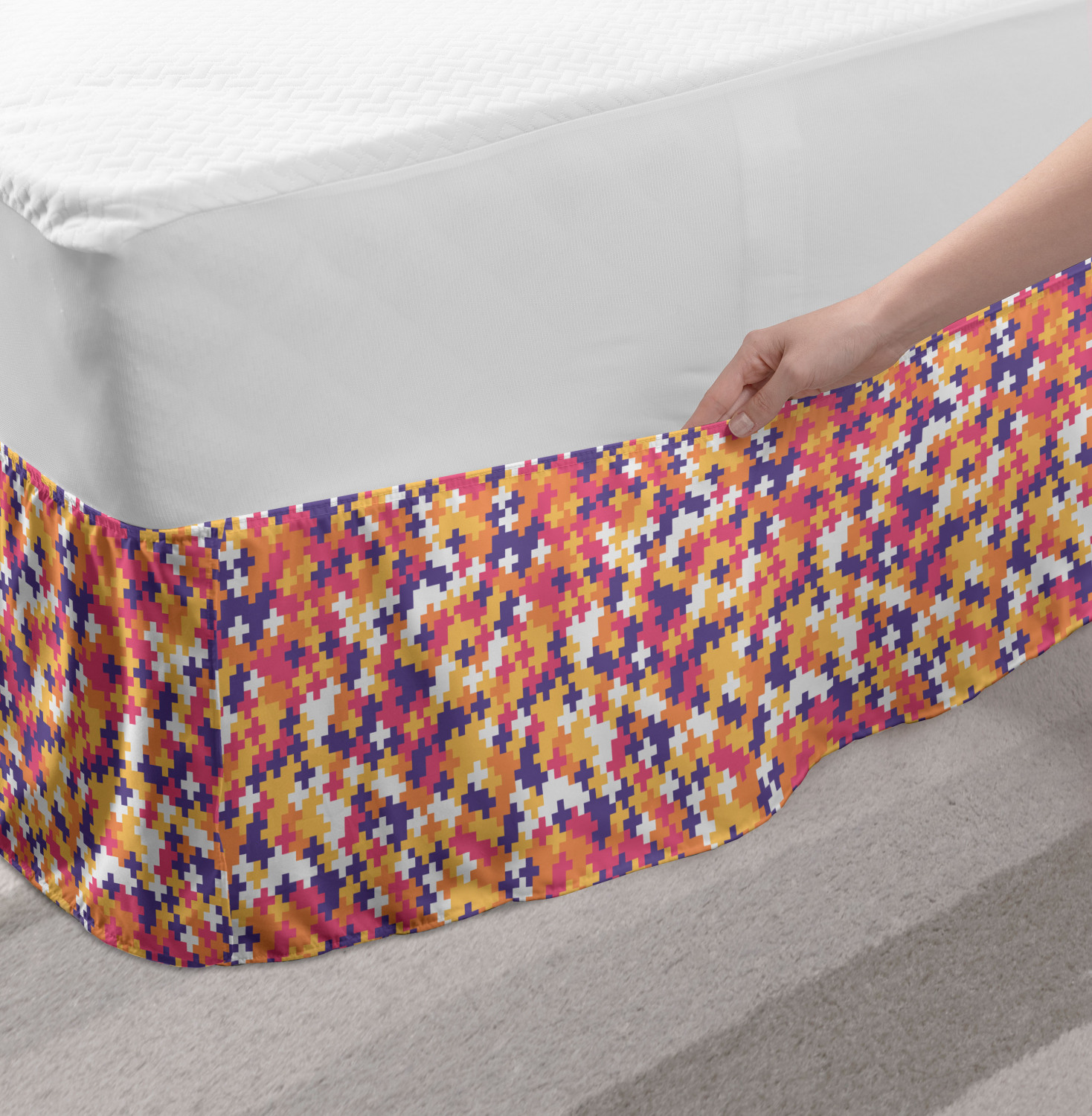 Ambesonne Abstract Layout Bedskirt Elastic Wrap Around Skirt Gathered Design - Picture 117 of 168