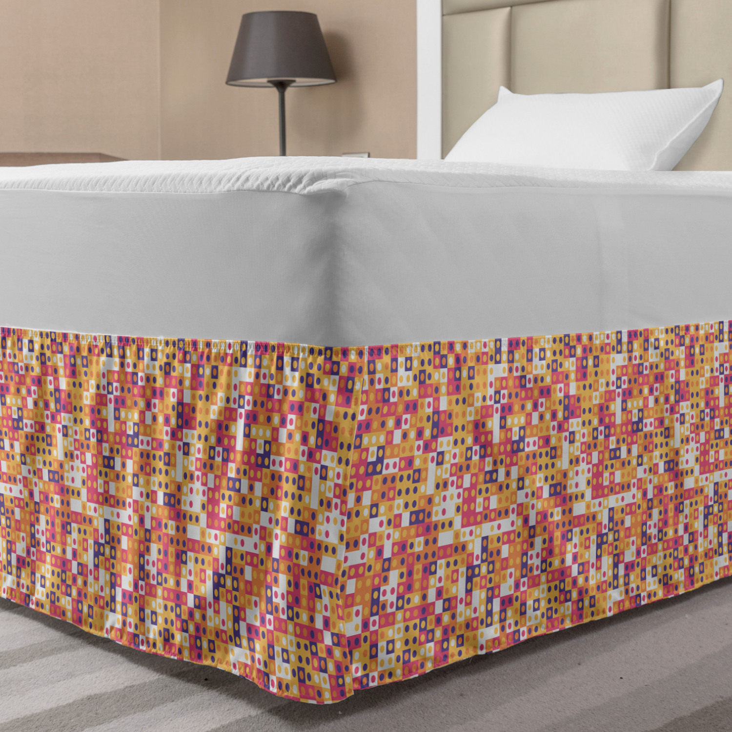 Ambesonne Abstract Layout Bedskirt Elastic Wrap Around Skirt Gathered Design - Picture 145 of 168
