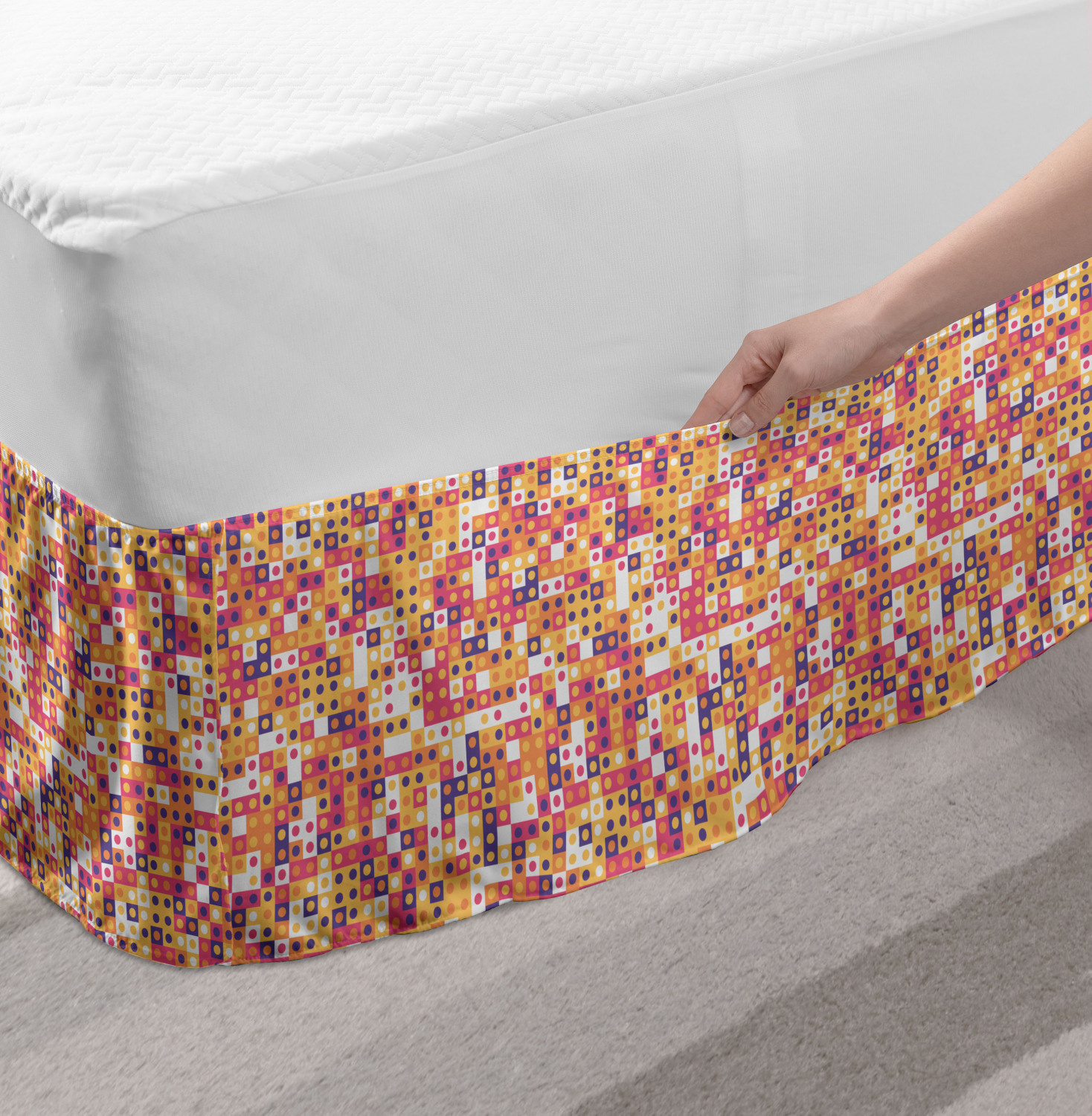 Ambesonne Abstract Layout Bedskirt Elastic Wrap Around Skirt Gathered Design - Picture 147 of 168