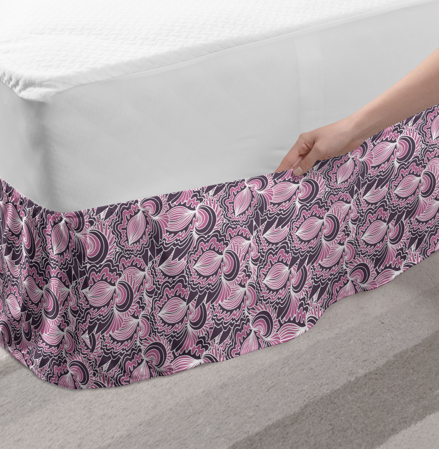 Ambesonne Abstract Layout Bedskirt Elastic Wrap Around Skirt Gathered Design - Picture 48 of 168