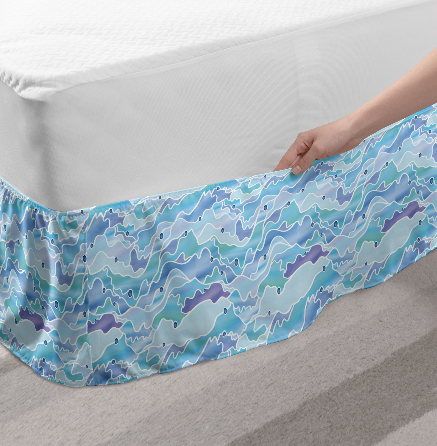Ambesonne Abstract Layout Bedskirt Elastic Wrap Around Skirt Gathered Design - Picture 150 of 168