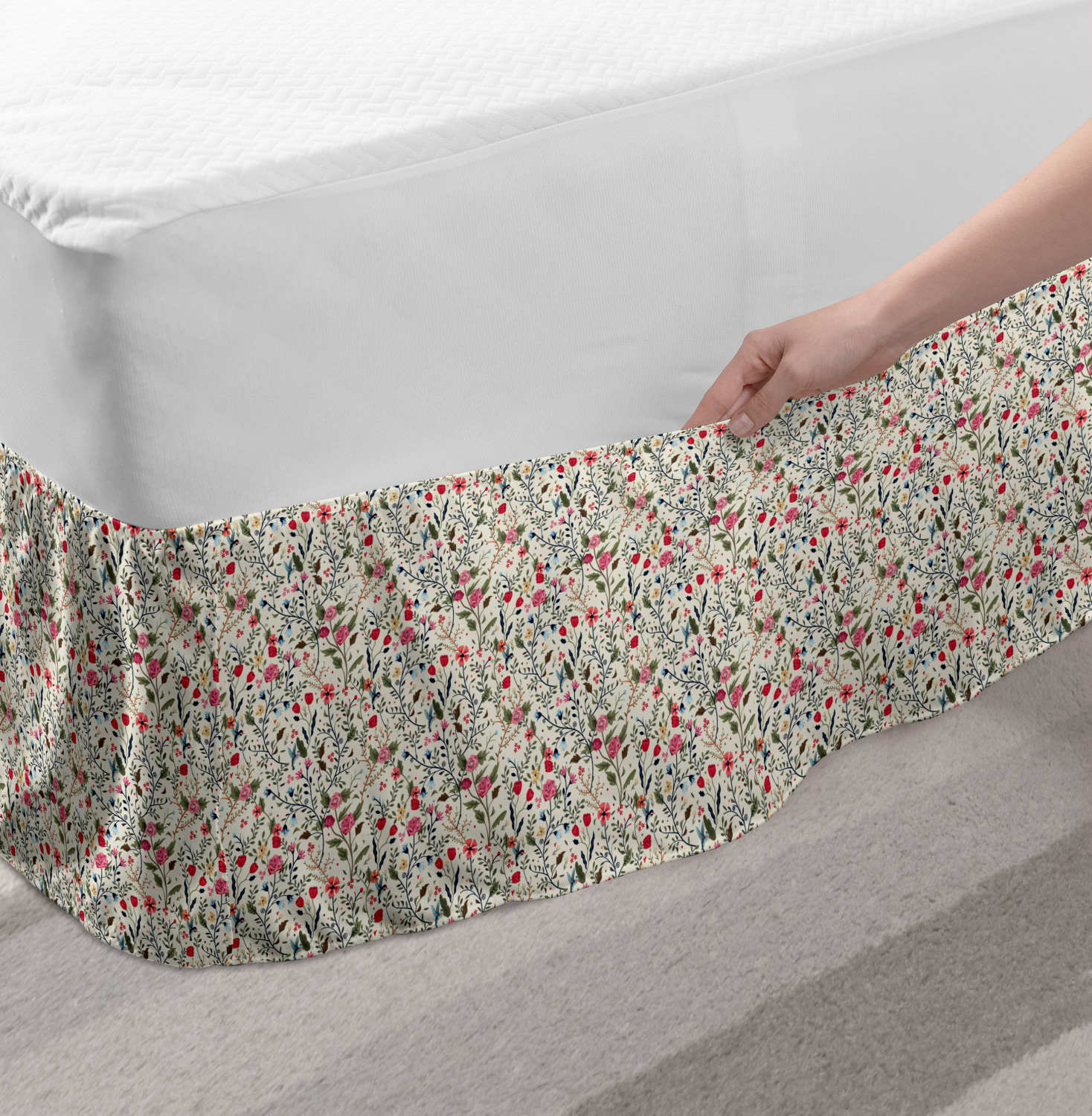 Ambesonne Floral Blooms Bedskirt Elastic Wrap Around Skirt Gathered Design 