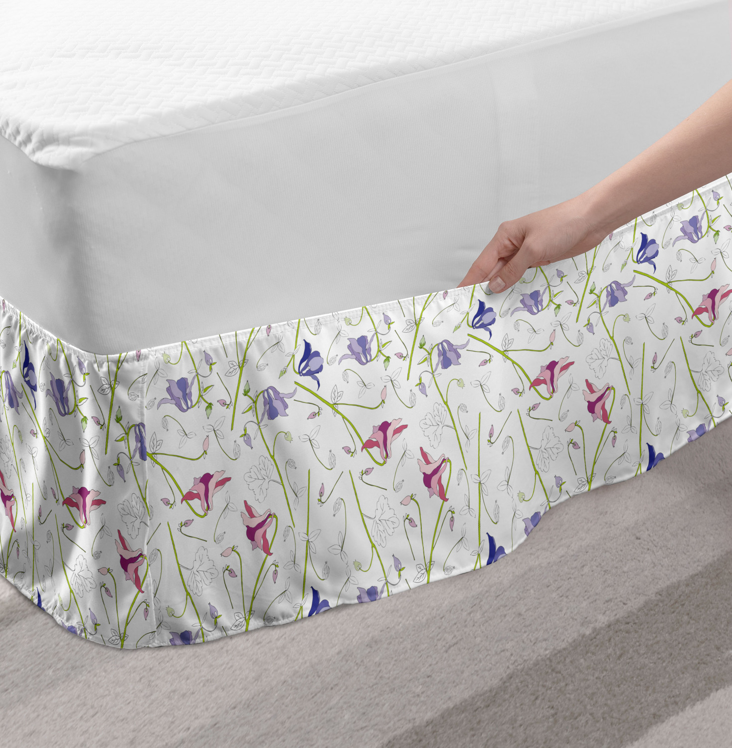 Details about   Ambesonne Vivid Floral Bedskirt Elastic Wrap Around Skirt Gathered Design 