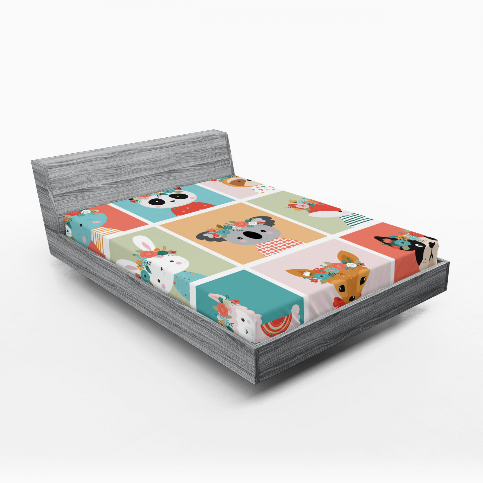 Floral Fitted Sheet Various Animals with Flowers