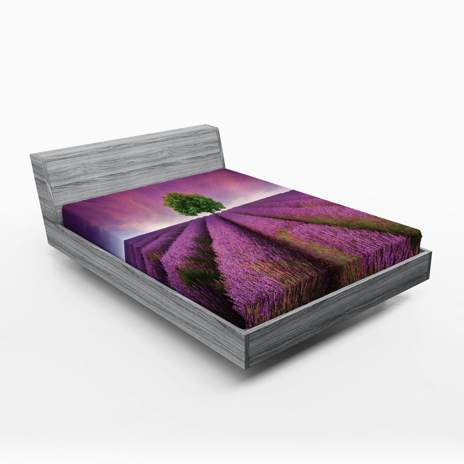 Purple Fitted Sheet Lavender Fields and Tree