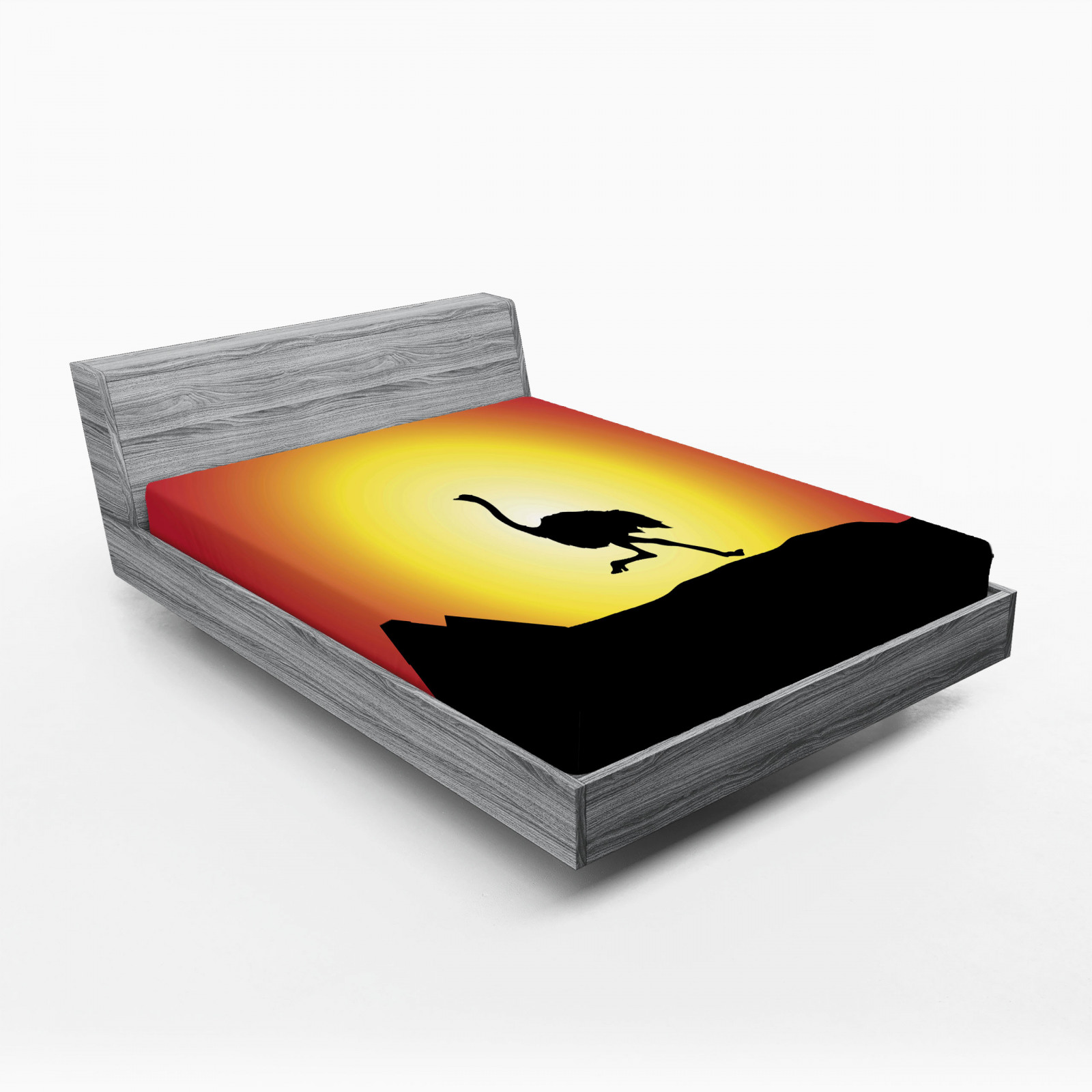 Ambesonne Ostrich Fitted Sheet ＆ Pillow Sham Set, Silhouette of Wild Animal Running Across The Desert at Sunset Cactus, Decorative Printed 6 並行輸入 Ambesonne Ostrich Fitted Sheet | Wayfair