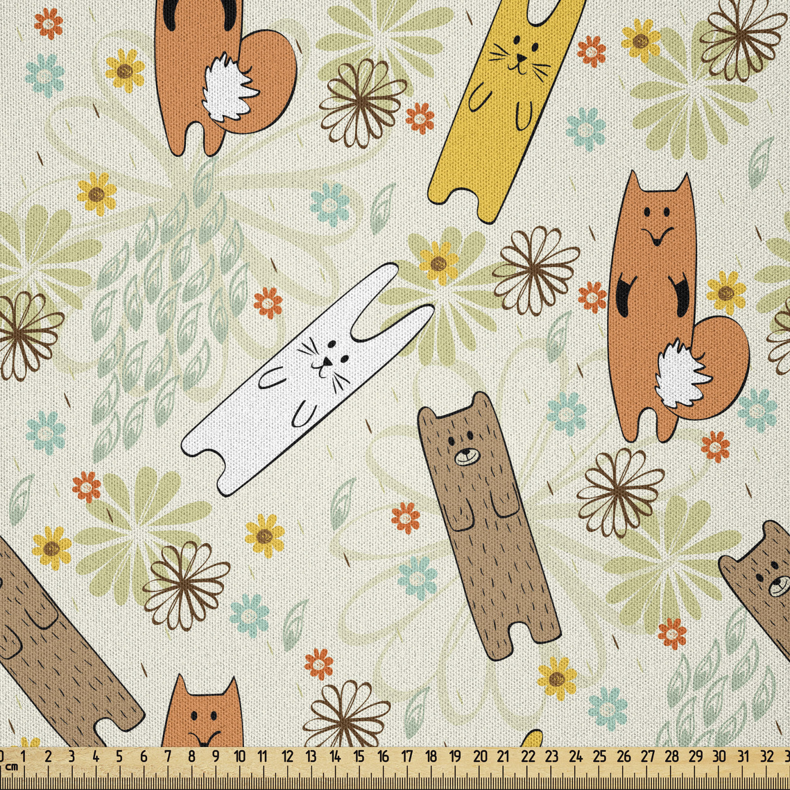 Kindergarten Microfaser Stoff als Meterware Bär Fuchs und Hase - Bild 2 von 16