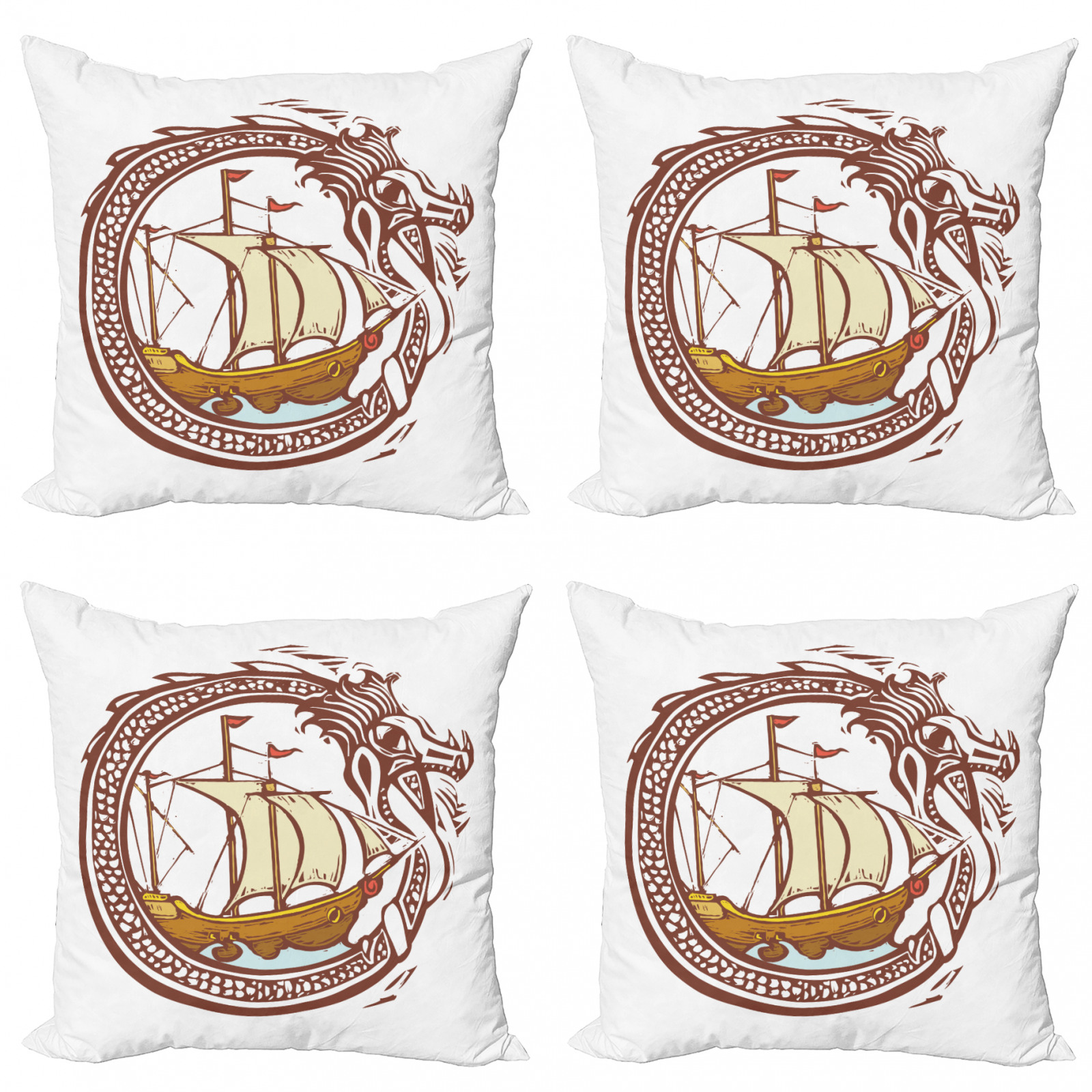 Marine 4 Teiliges Kissenbezugs Set Segelboot-Wellen-Drache - Bild 1 von 4
