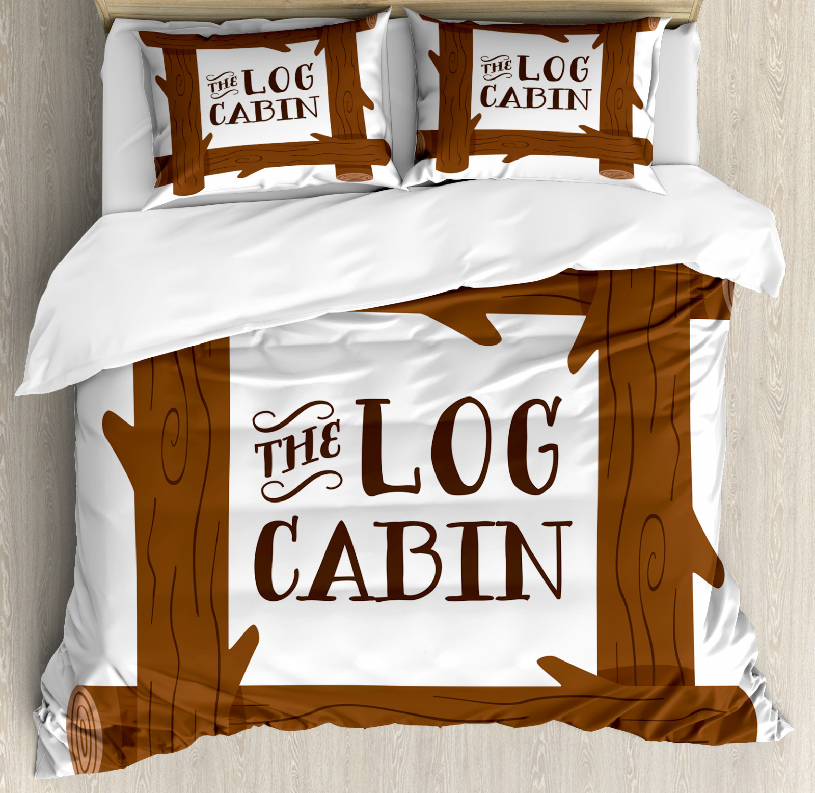 Log Cabin Duvet Cover Set Wooden Square Frame Art