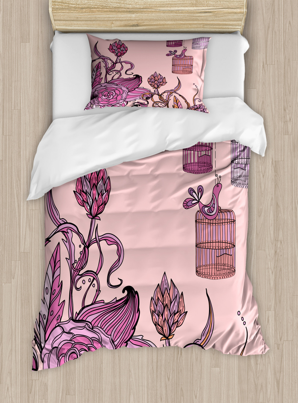 Naranja y rosa Juego de Funda Nórdica La jaula de pájaros flora | eBay