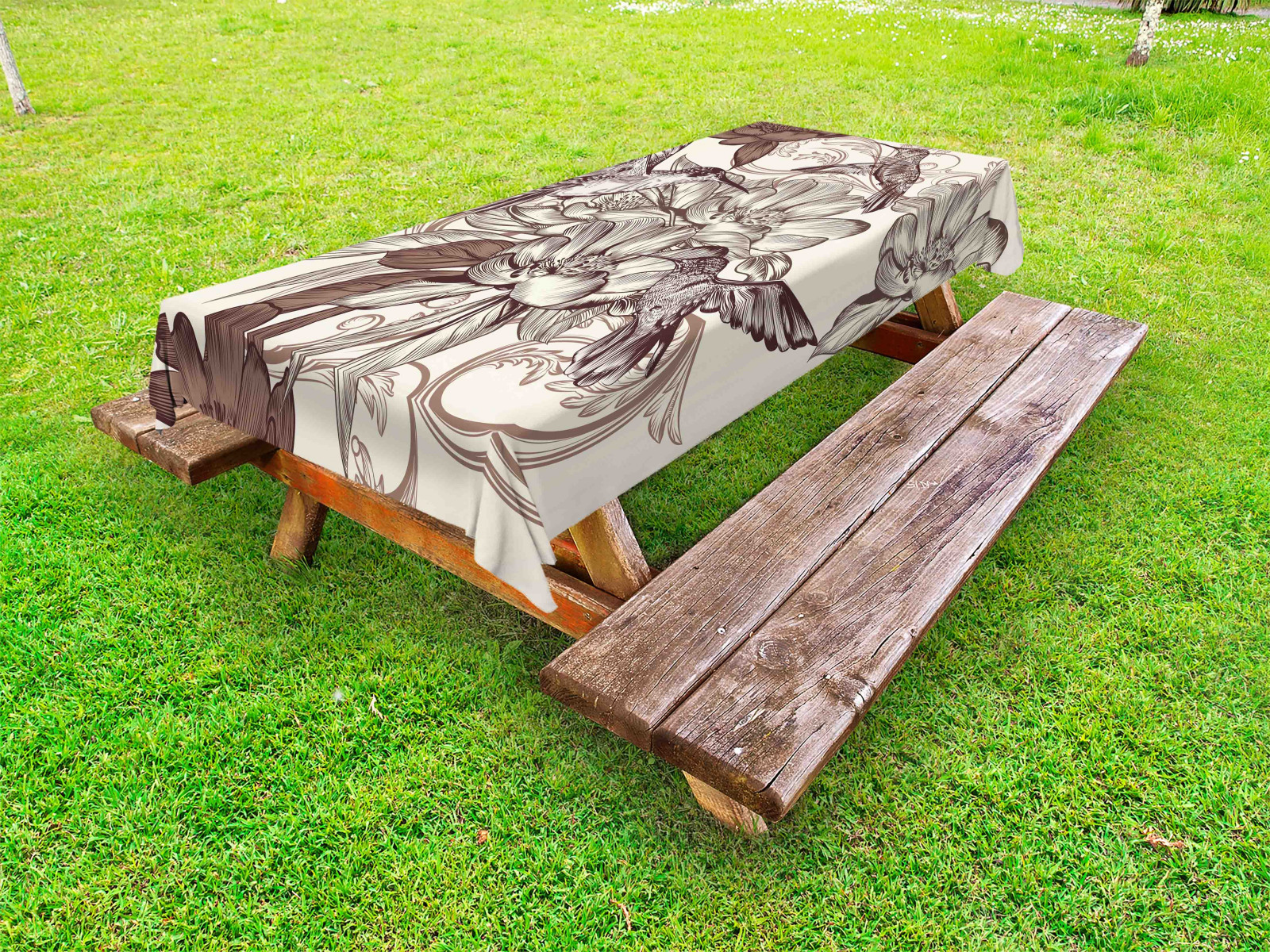 Kolibri Outdoor Tischdecke Vogel-Blumen-Muster Garten Stoff Digitaldruck - Bild 1 von 3