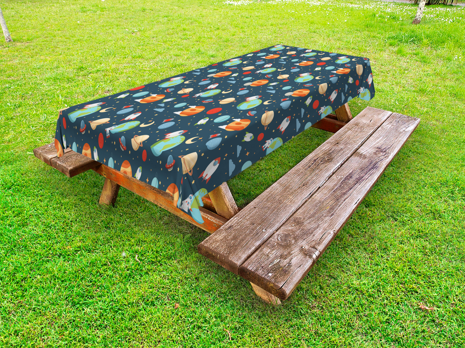  KINDERGARTEN OUTDOOR TISCHDECKE Cartoon Planeten im Weltraum Bildidee 