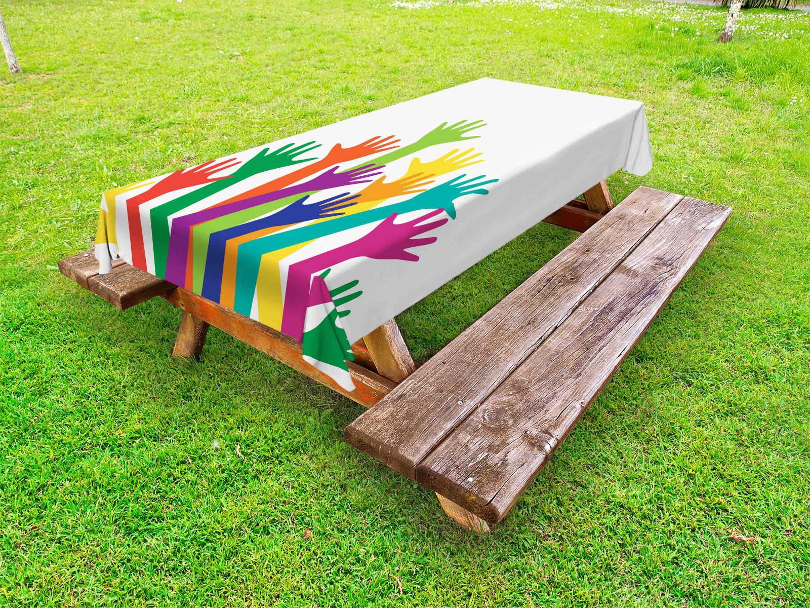 Bunt Outdoor Tischdecke Silhouette der Hände Garten Stoff Digitaldruck - Bild 1 von 3