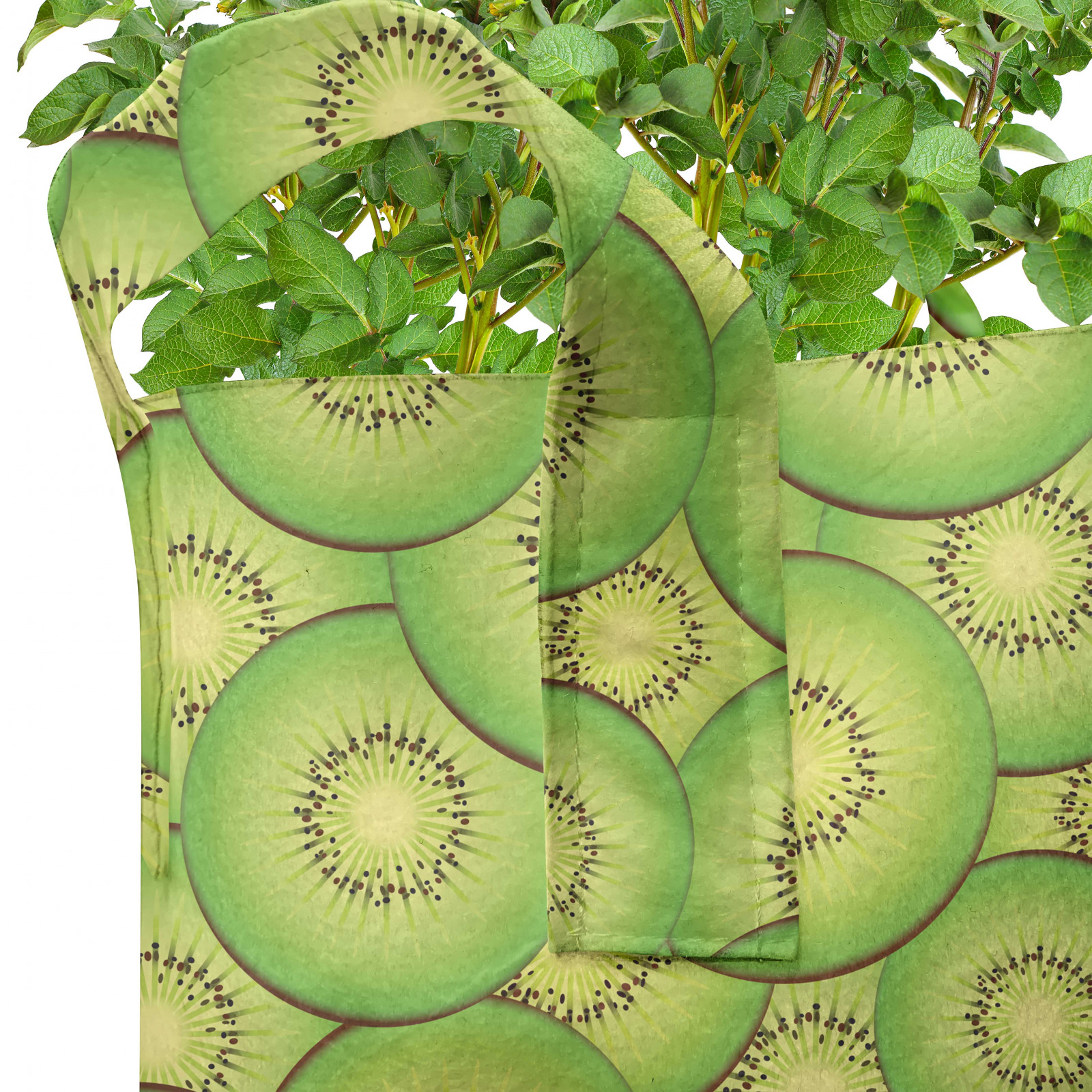 Kiwi 5er Set Stofftöpfe Stofftaschen Exotische Frucht-Scheiben-Muster