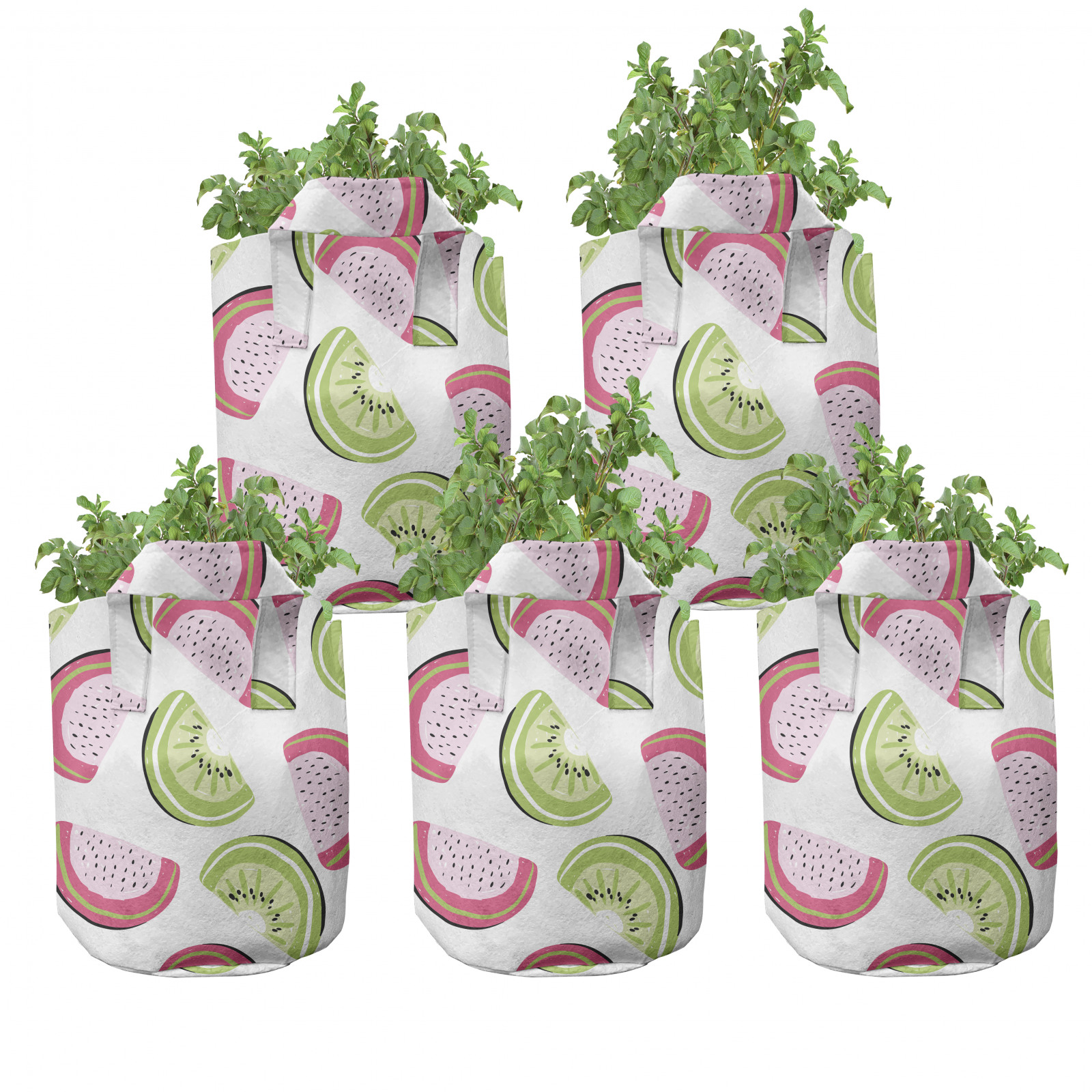 Melone 5er Set Stofftöpfe Stofftaschen Zusammenfassung Kiwi und Wassermelone