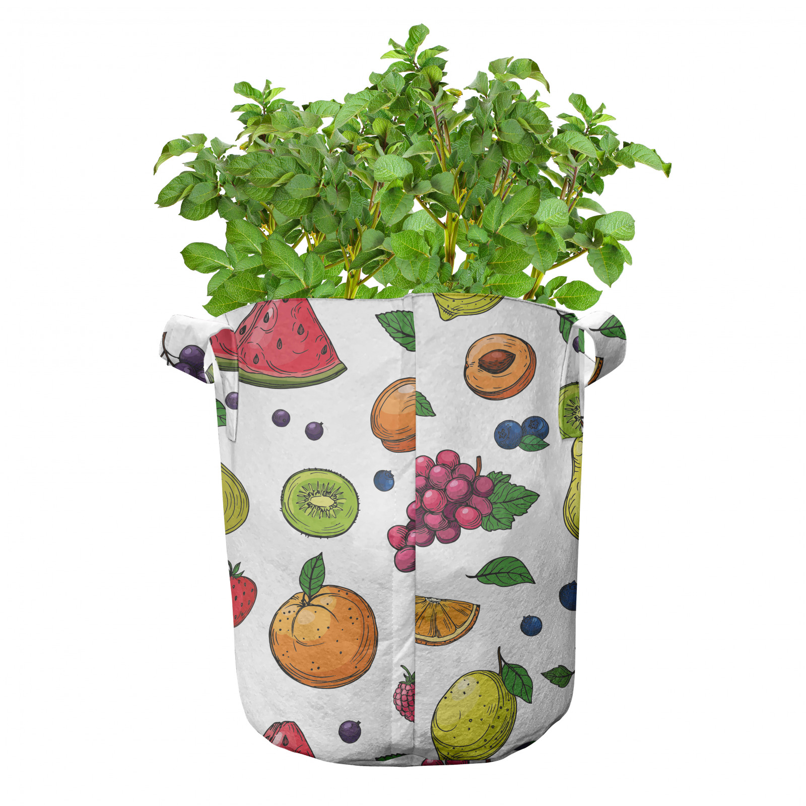 Obst 5er Set Stofftöpfe Stofftaschen Trauben Kiwi Watermelon Berry