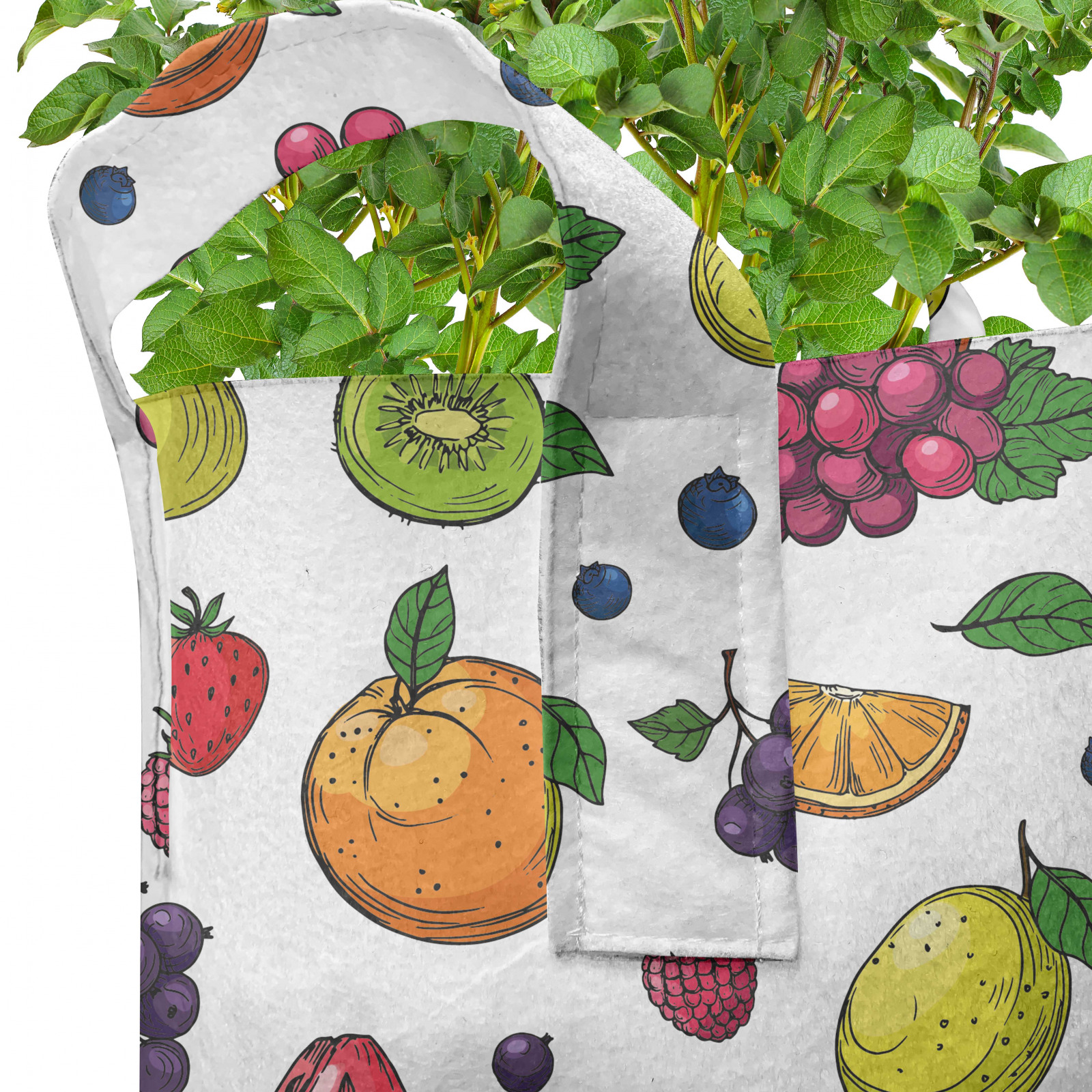 Obst 5er Set Stofftöpfe Stofftaschen Trauben Kiwi Watermelon Berry