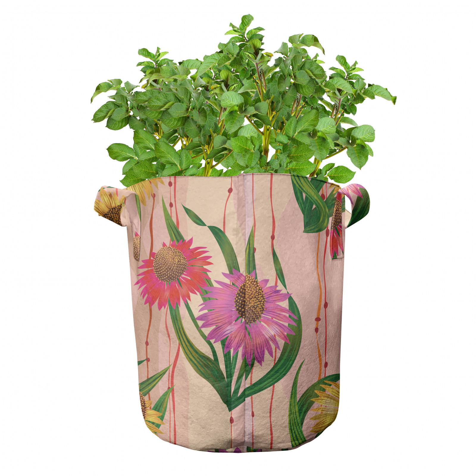 Sonnenhut 5er Set Stofftöpfe Stofftaschen Botanik-Streifen Blumen