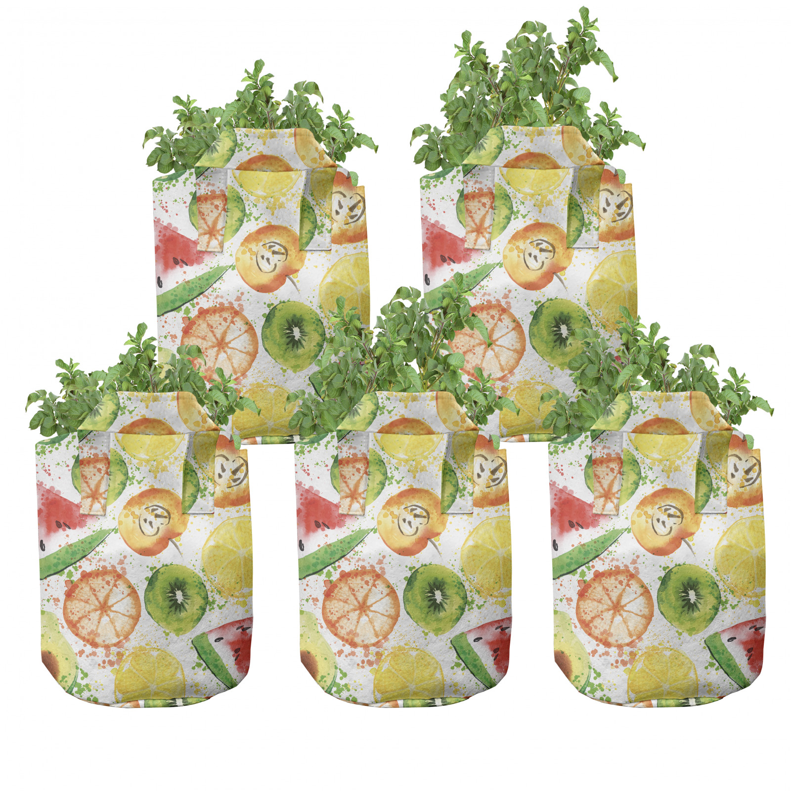 Obst 5er Set Stofftöpfe Stofftaschen Wassermelone Kiwi Avocado