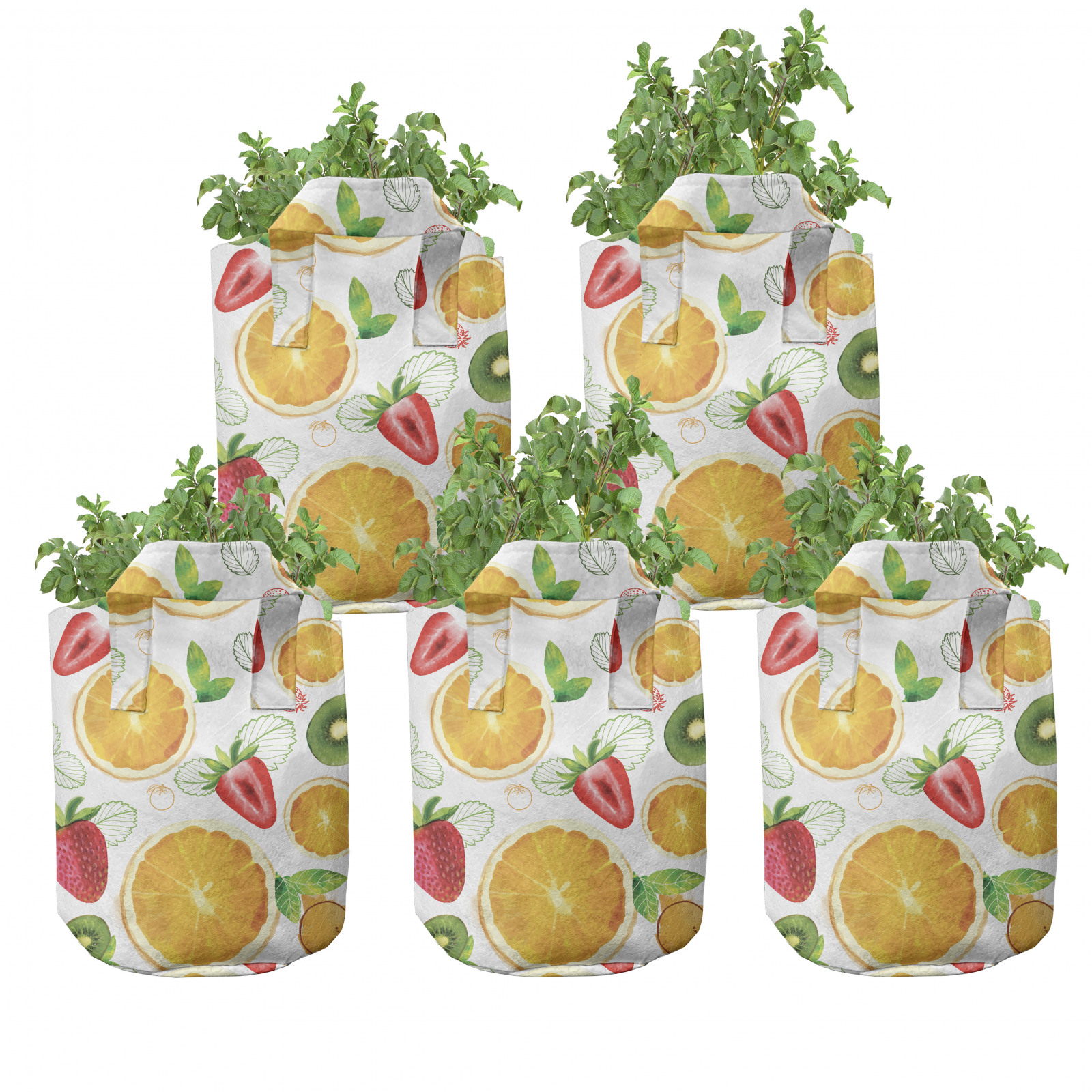 Früchte 5er Set Stofftöpfe Stofftaschen Frische Zitrus Kiwi Lemon