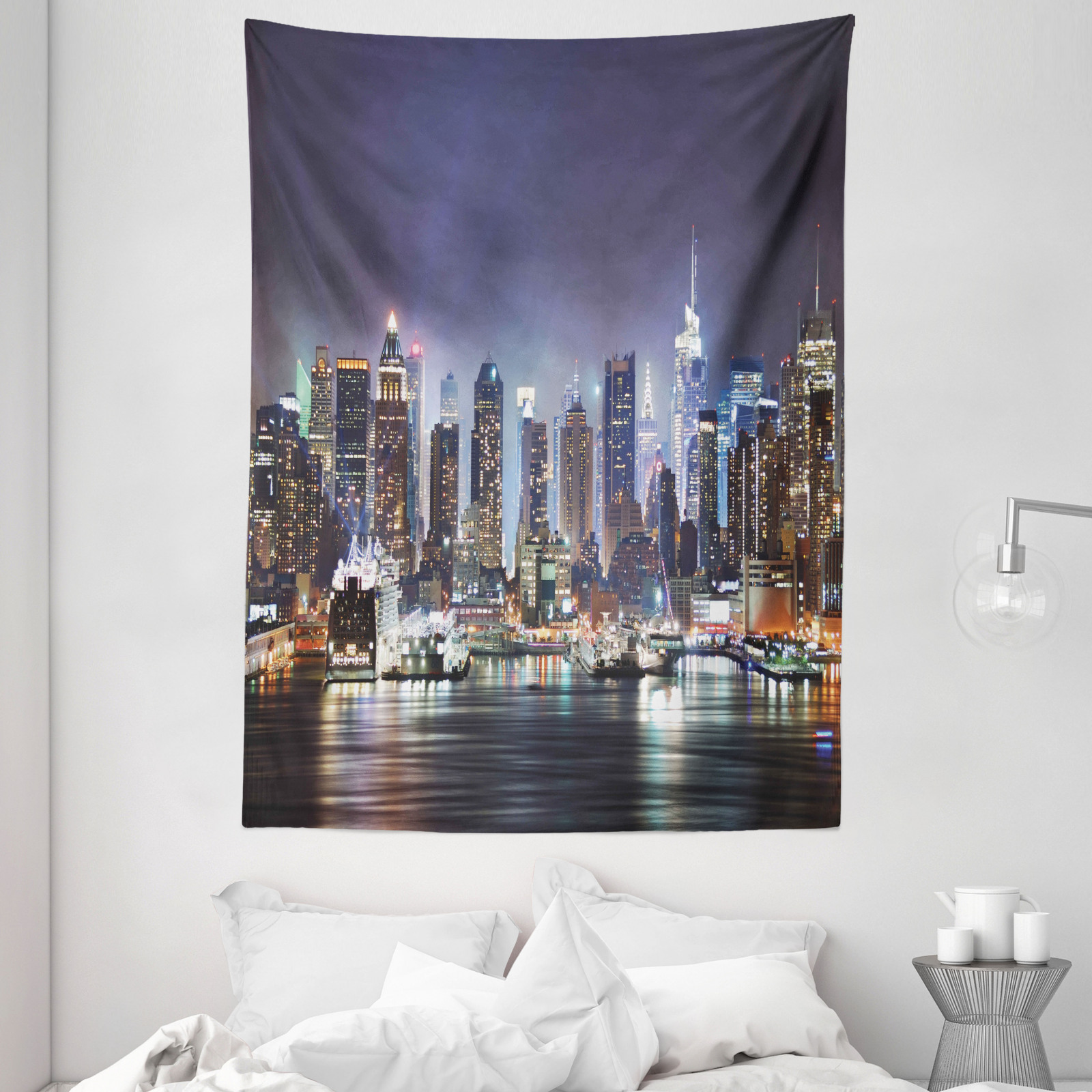 New York Wandteppich Manhattan-Skyline nachts - Bild 3 von 3