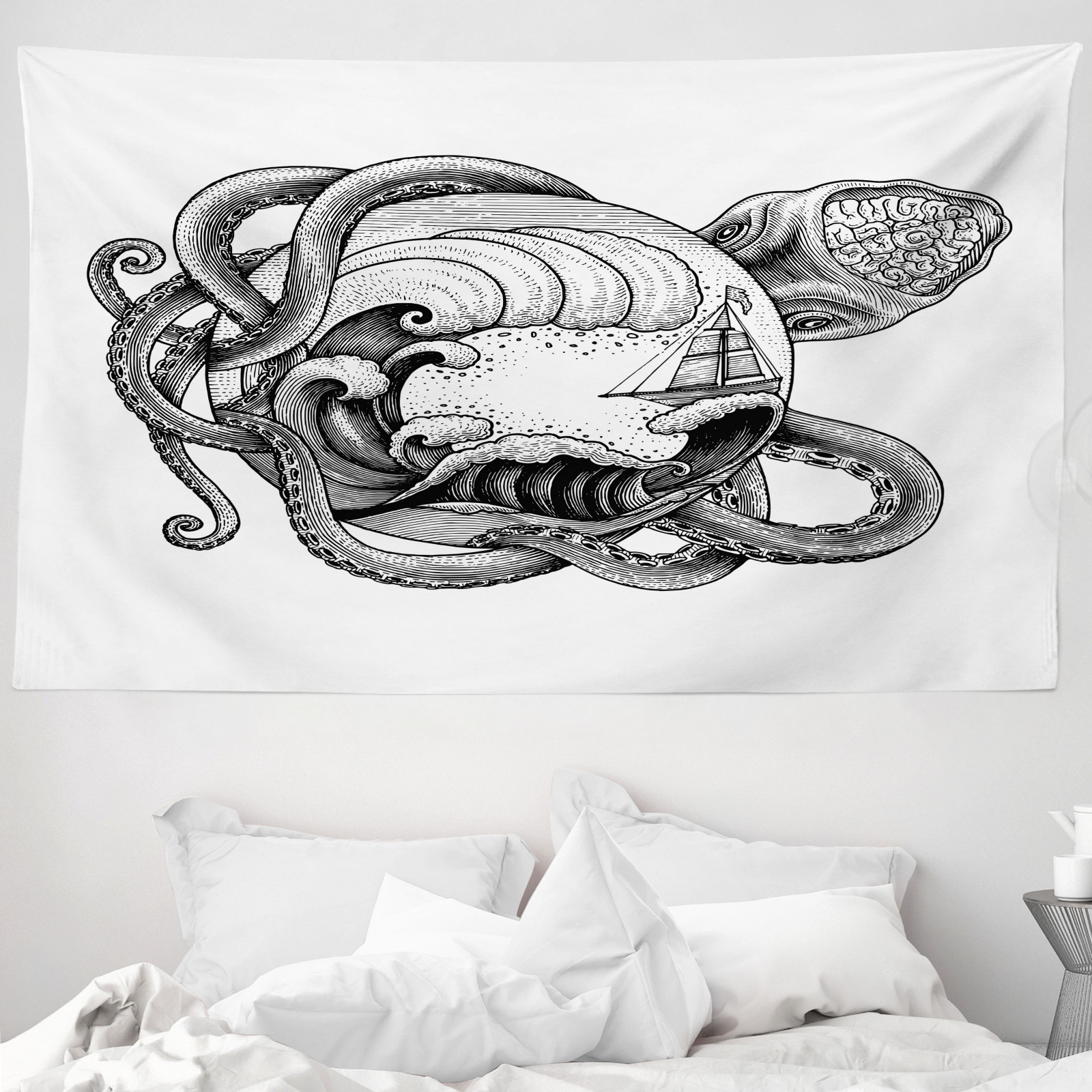 Tatuaje náutico de la vendimia Tapiz de Pared Ancha de Microfibra