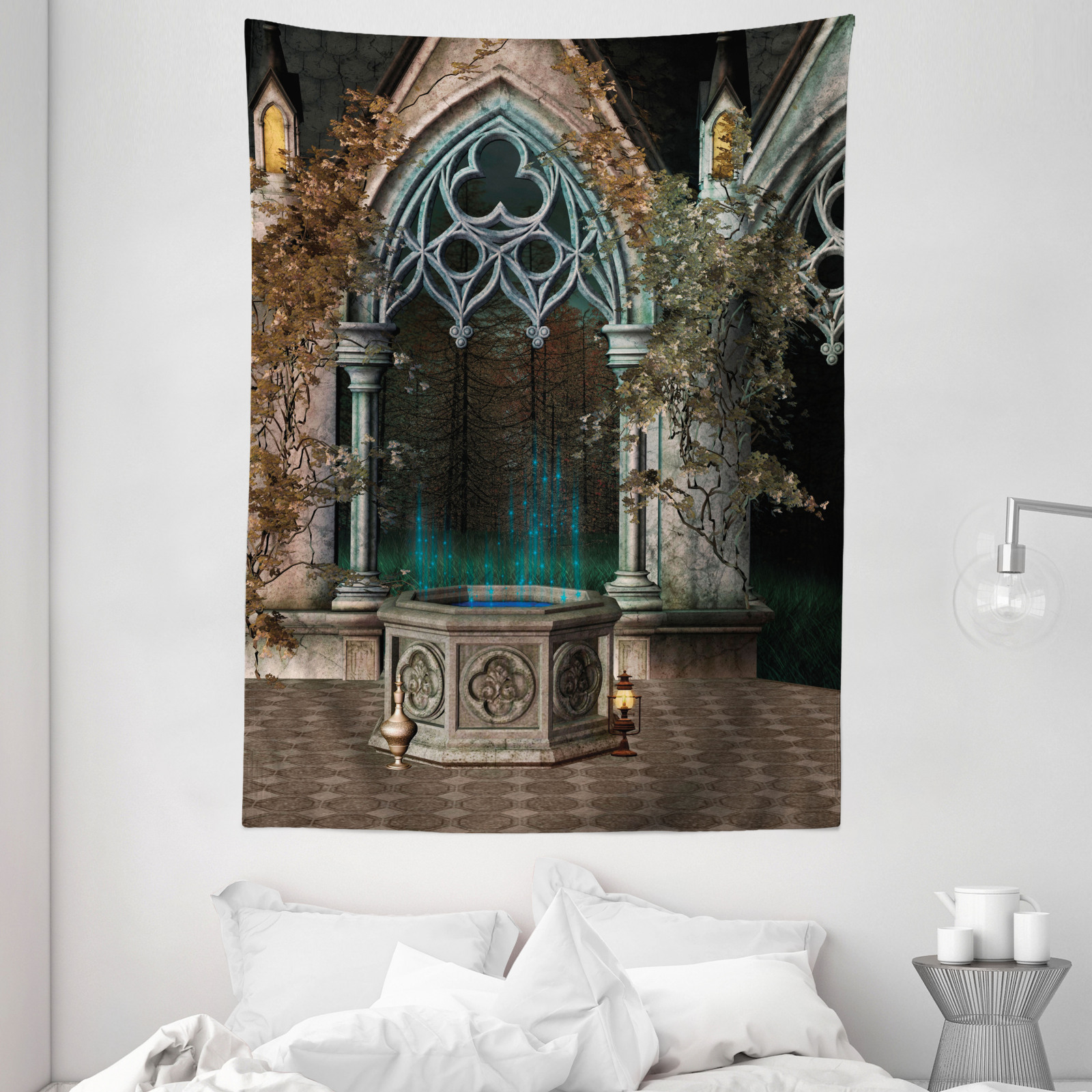 gotisch Wandteppich und Tagesdecke Altes Tor zum Wald Druck 