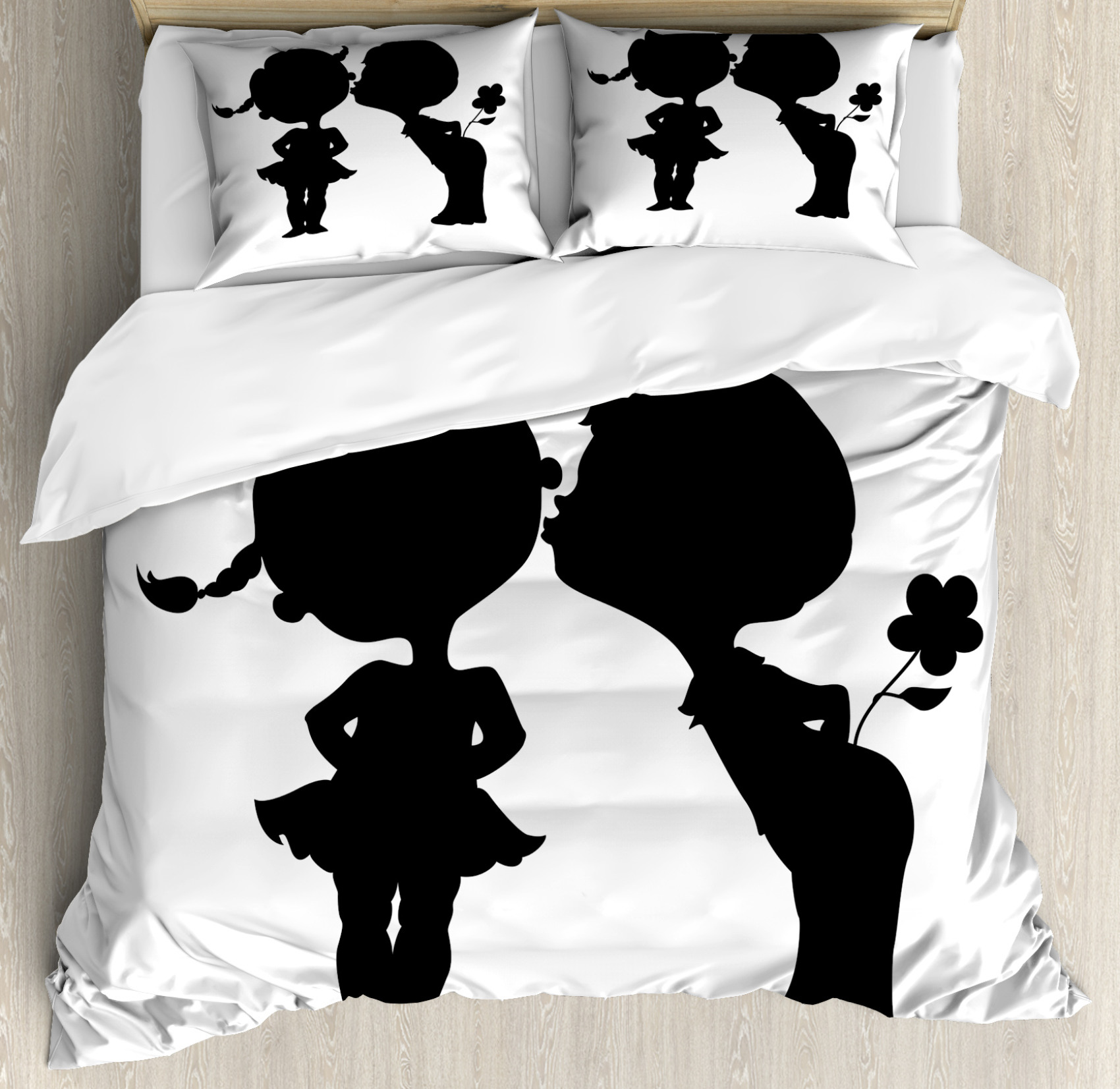 Romántico Juego de Funda Nórdica Boy tratando de besar a la muchacha | eBay