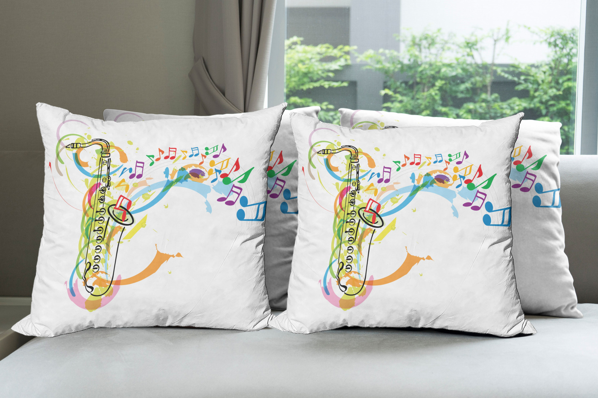 Ambesonne Colorful Theme Cushion Cover Set of 4 for Couch and Bed in 4 Sizes