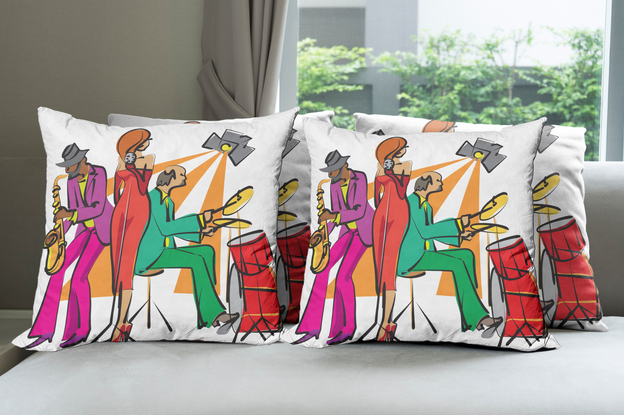 Ambesonne Colorful Theme Cushion Cover Set of 4 for Couch and Bed in 4 Sizes