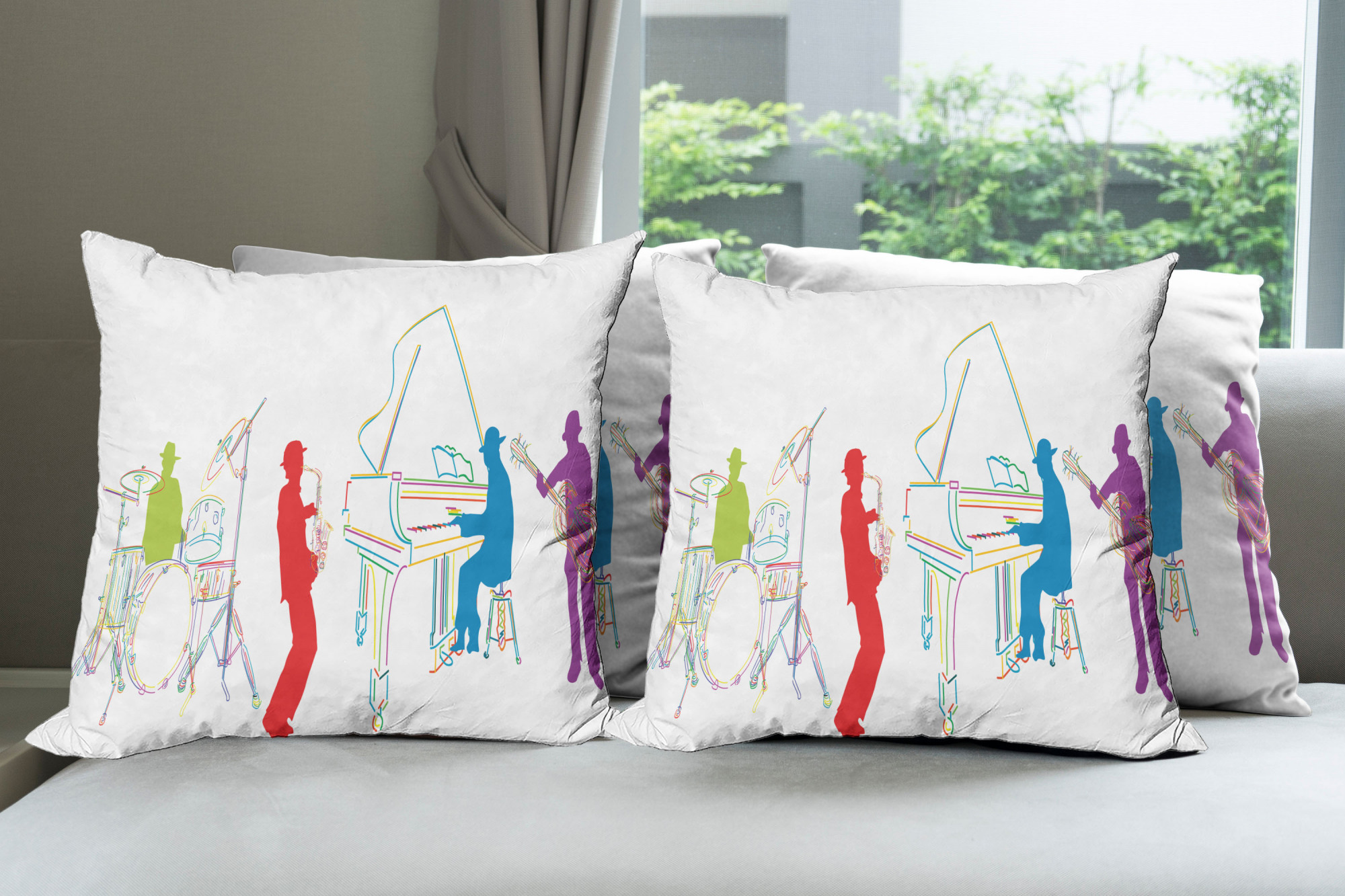 Ambesonne Colorful Theme Cushion Cover Set of 4 for Couch and Bed in 4 Sizes