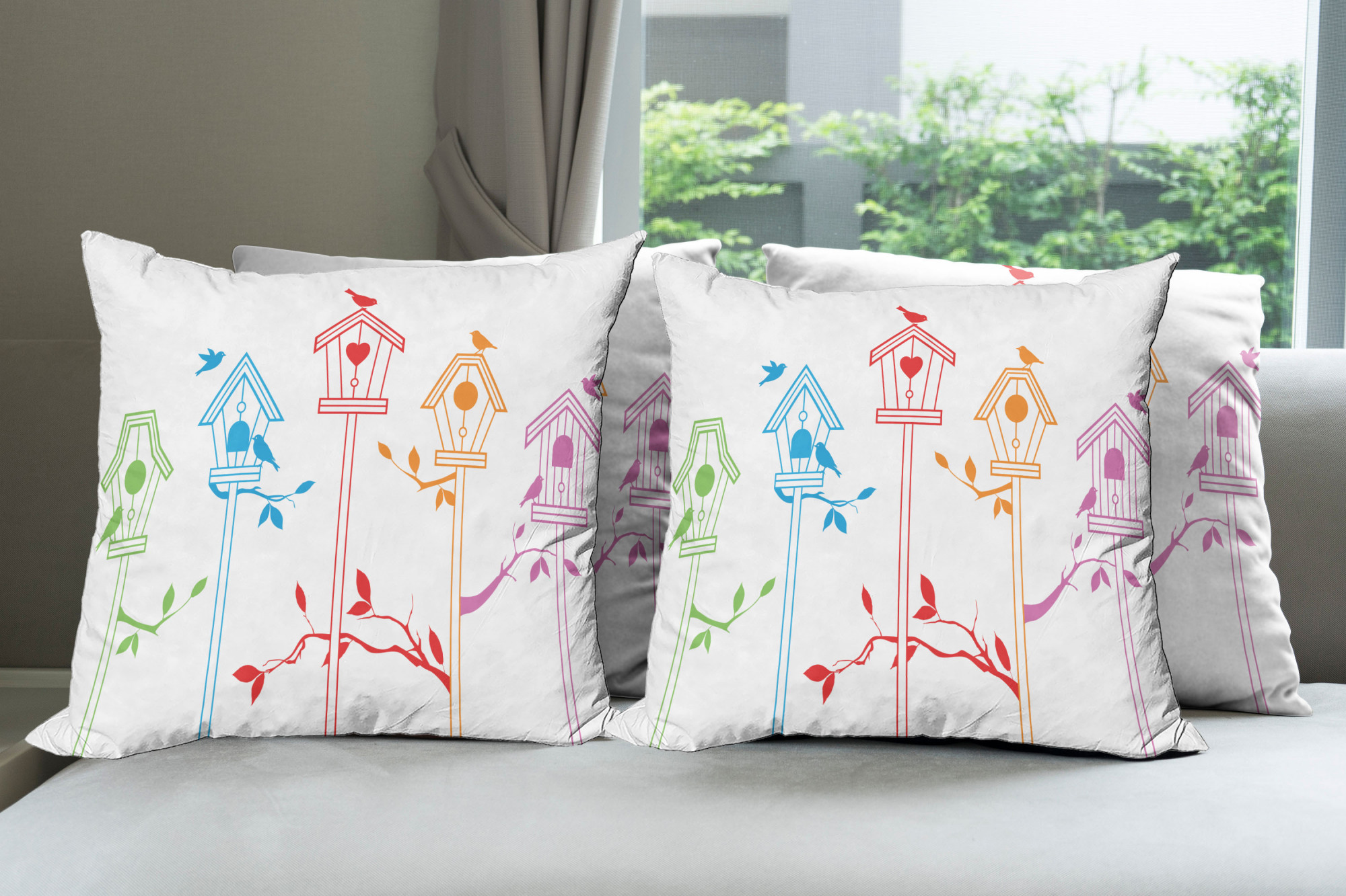 Ambesonne Colorful Theme Cushion Cover Set of 4 for Couch and Bed in 4 Sizes