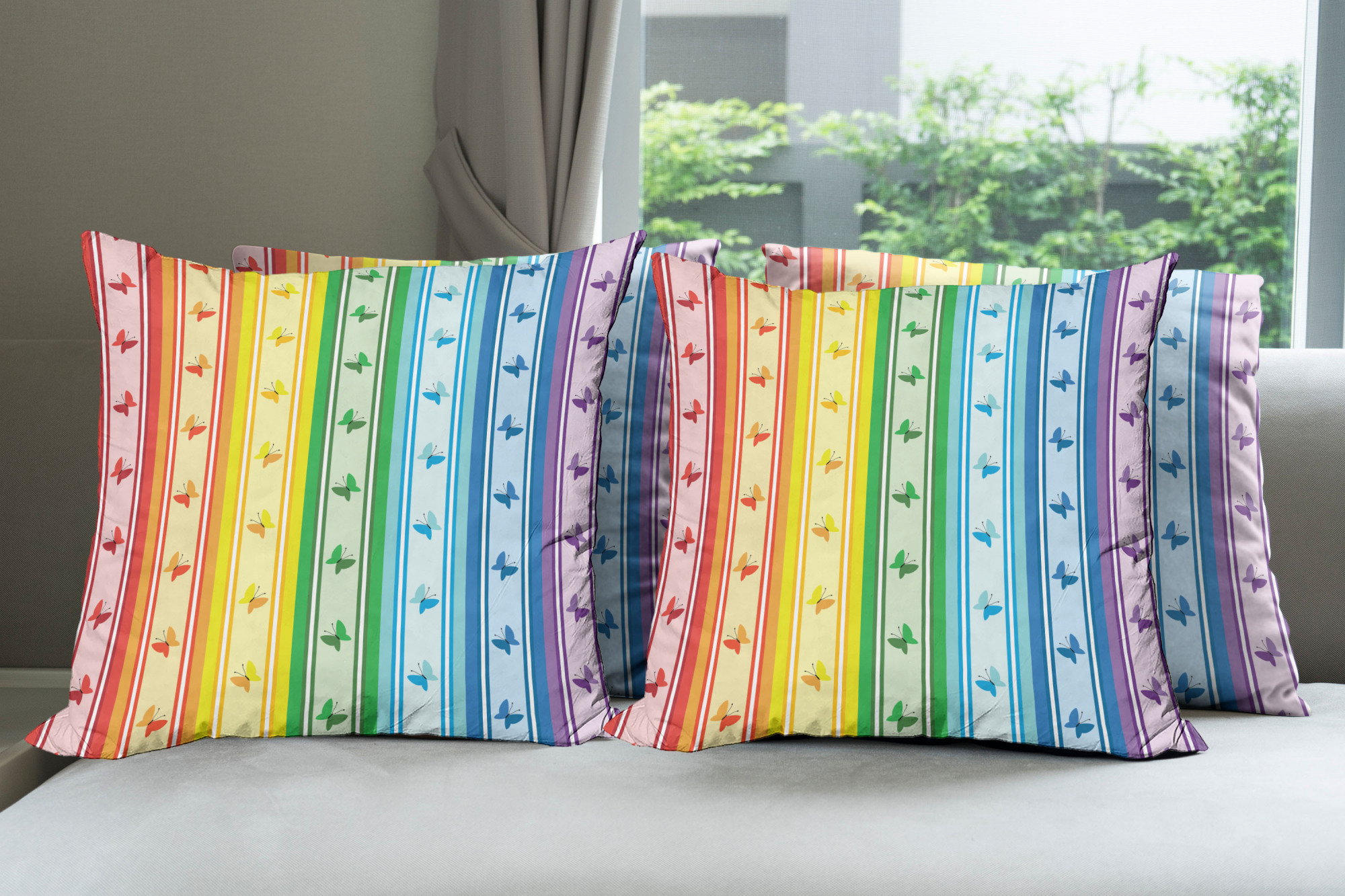 Ambesonne Colorful Theme Cushion Cover Set of 4 for Couch and Bed in 4 Sizes