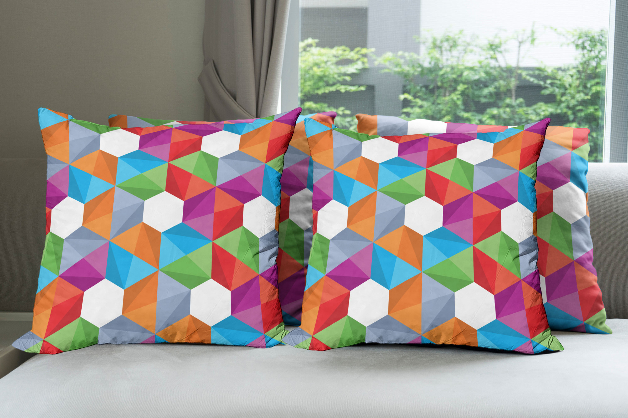 Ambesonne Colorful Theme Cushion Cover Set of 4 for Couch and Bed in 4 Sizes