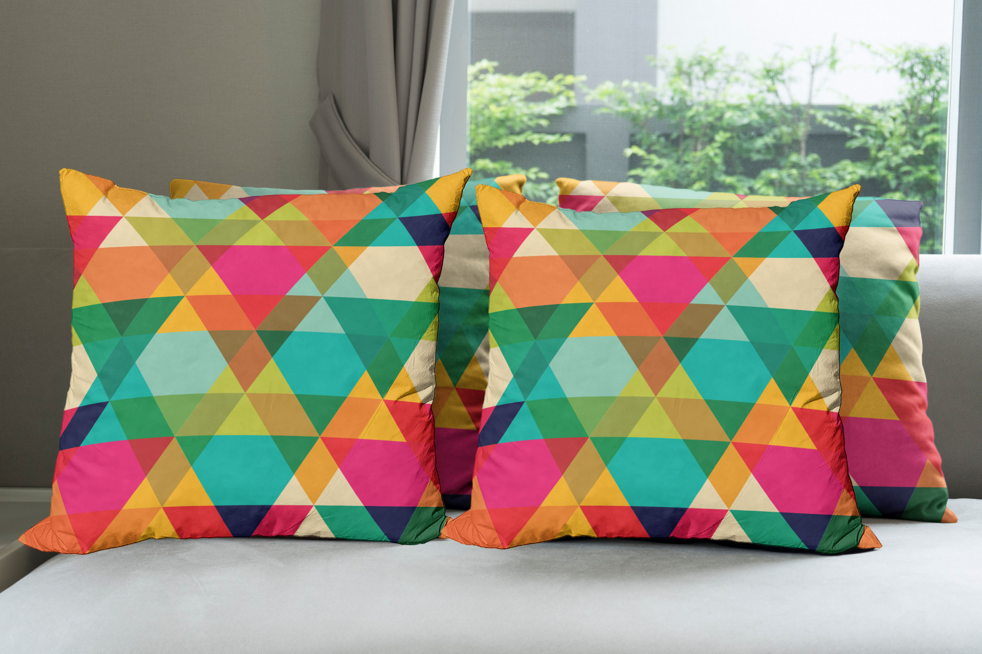 Ambesonne Colorful Theme Cushion Cover Set of 4 for Couch and Bed in 4 Sizes