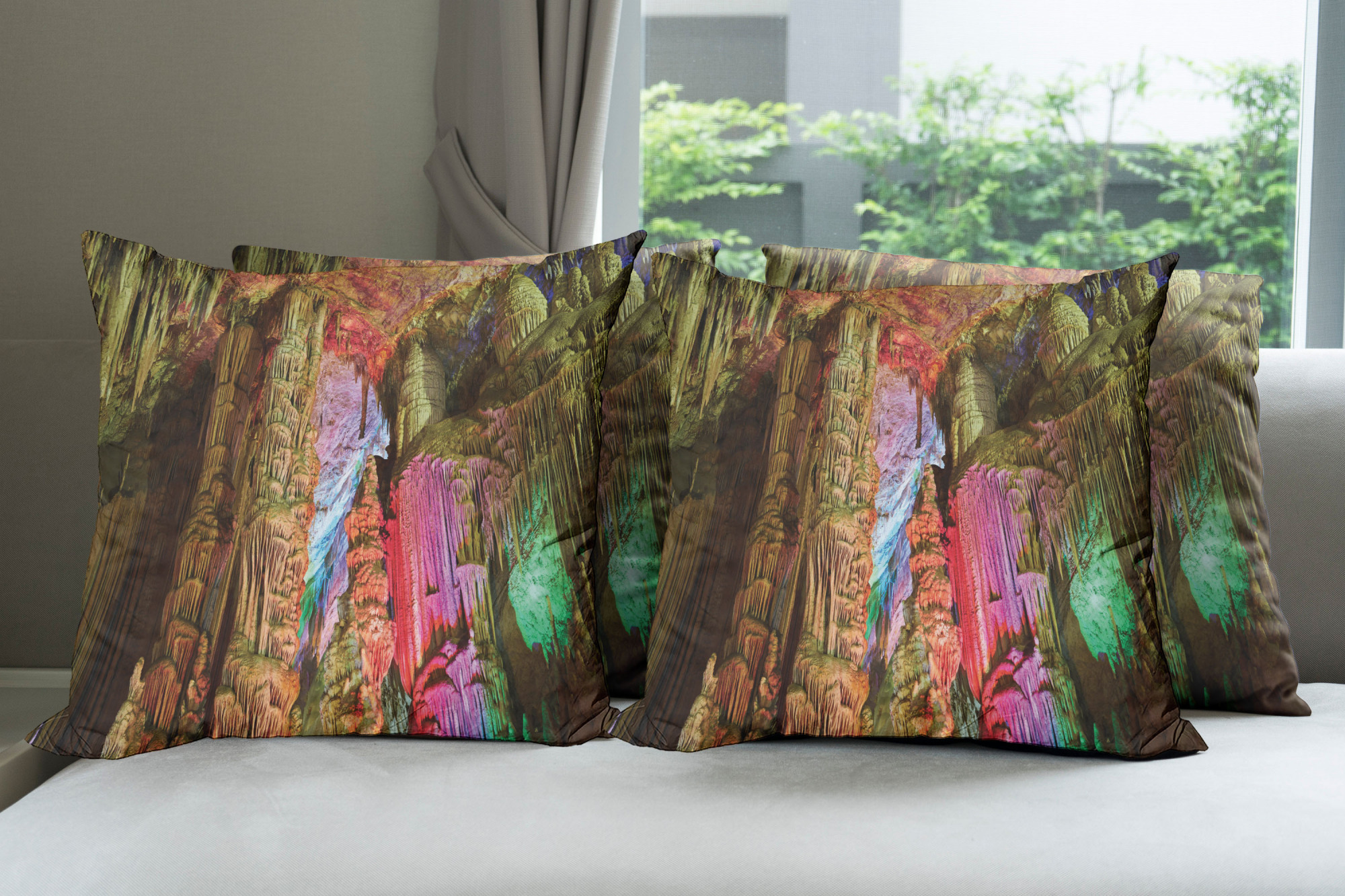 Ambesonne Colorful Theme Cushion Cover Set of 4 for Couch and Bed in 4 Sizes