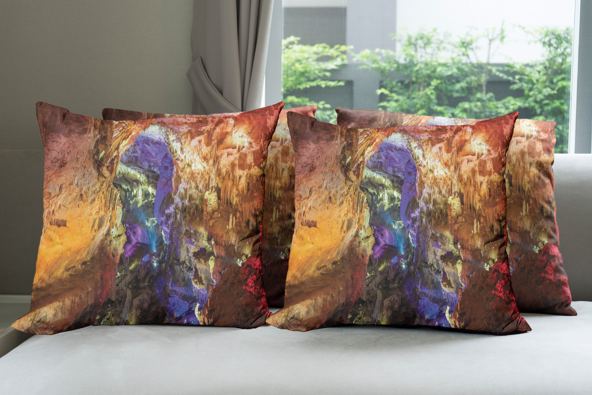 Ambesonne Colorful Theme Cushion Cover Set of 4 for Couch and Bed in 4 Sizes