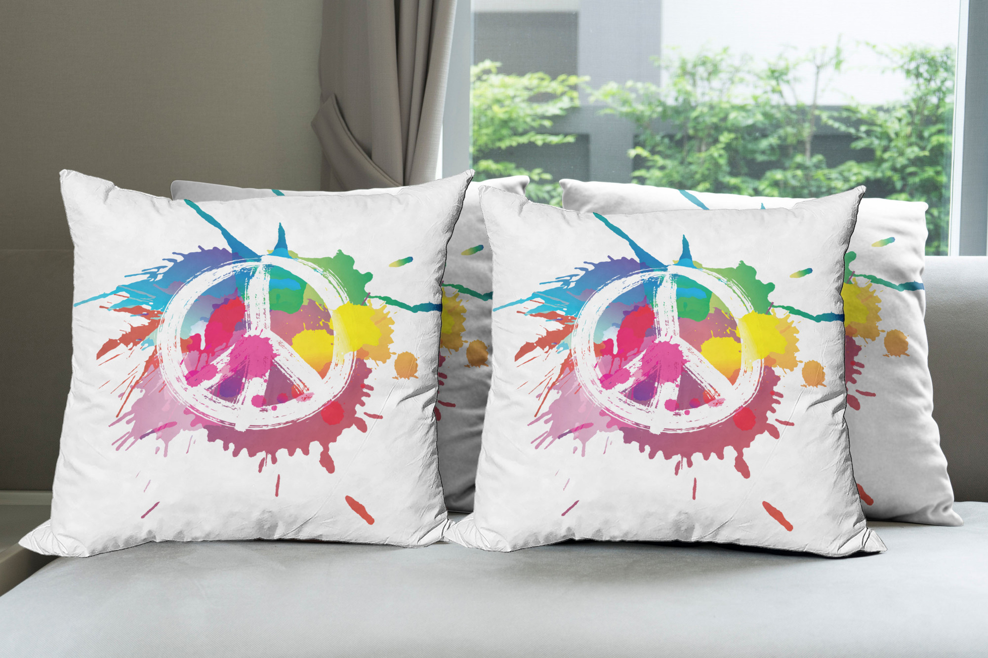 Ambesonne Colorful Theme Cushion Cover Set of 4 for Couch and Bed in 4 Sizes